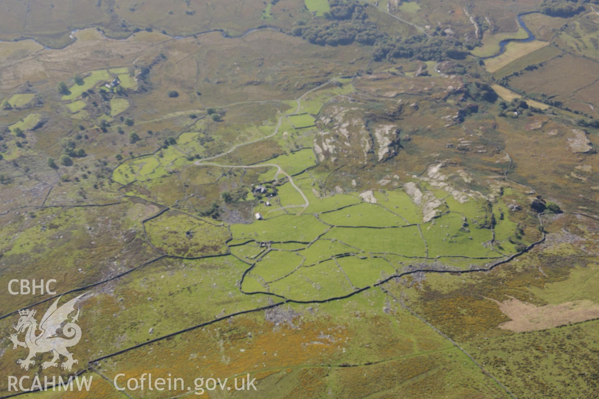 Caergynog Farm near Llanbedr, Harlech. Oblique aerial photograph taken during the Royal Commission's programme of archaeological aerial reconnaissance by Toby Driver on 2nd October 2015.