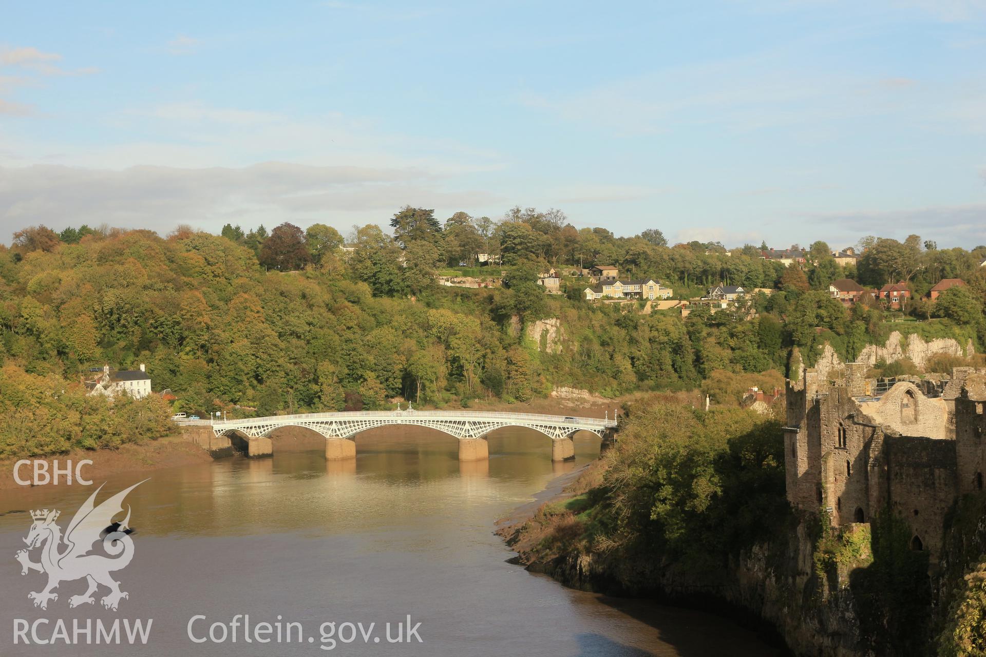 Investigator photographs of Chepstow road bridge. View from the upper barbican of Chepstow Castle.