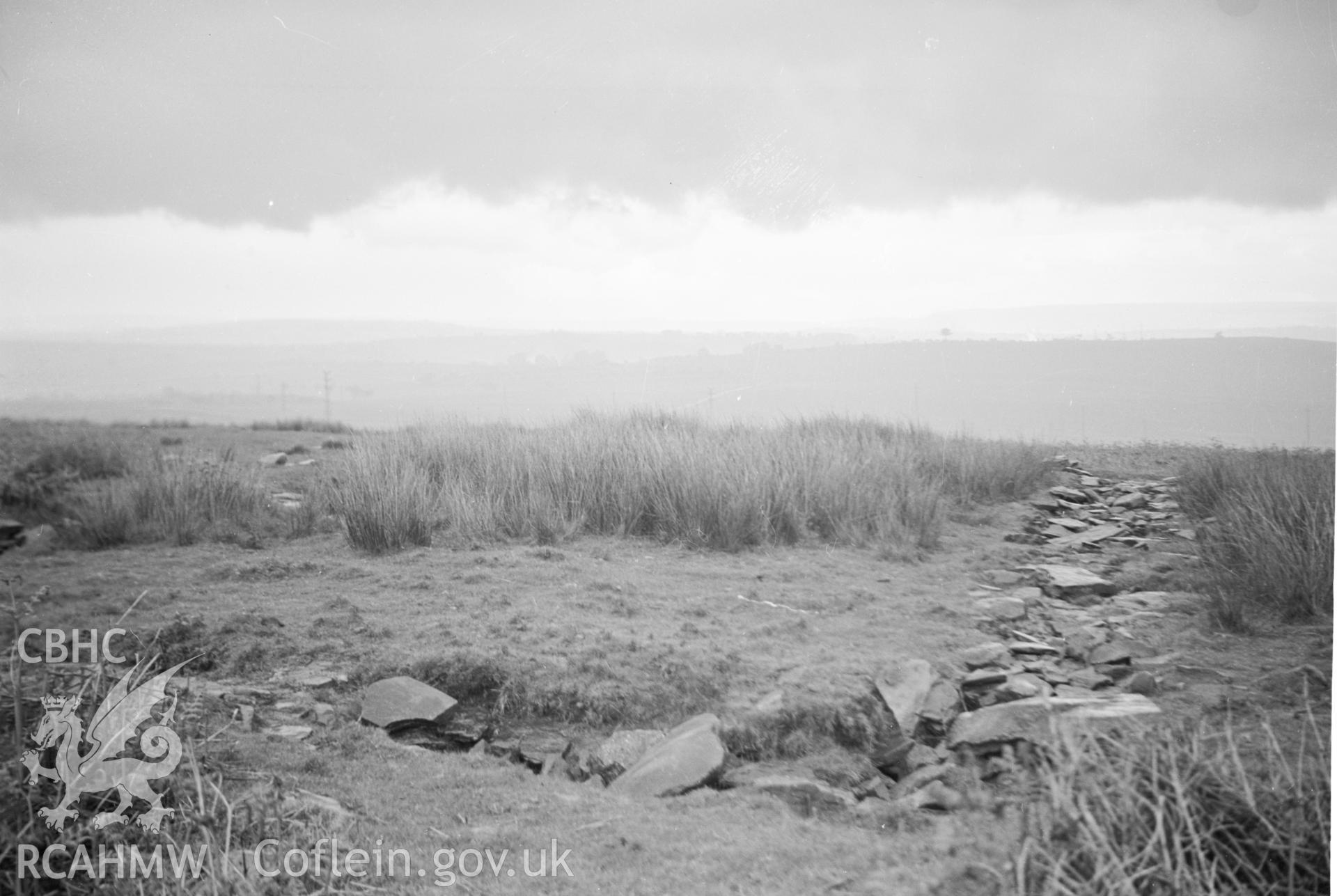 Digital copy of a nitrate negative showing remains of Capel Gwladys, on Gelligaer Common. From the Cadw Monuments in Care Collection.