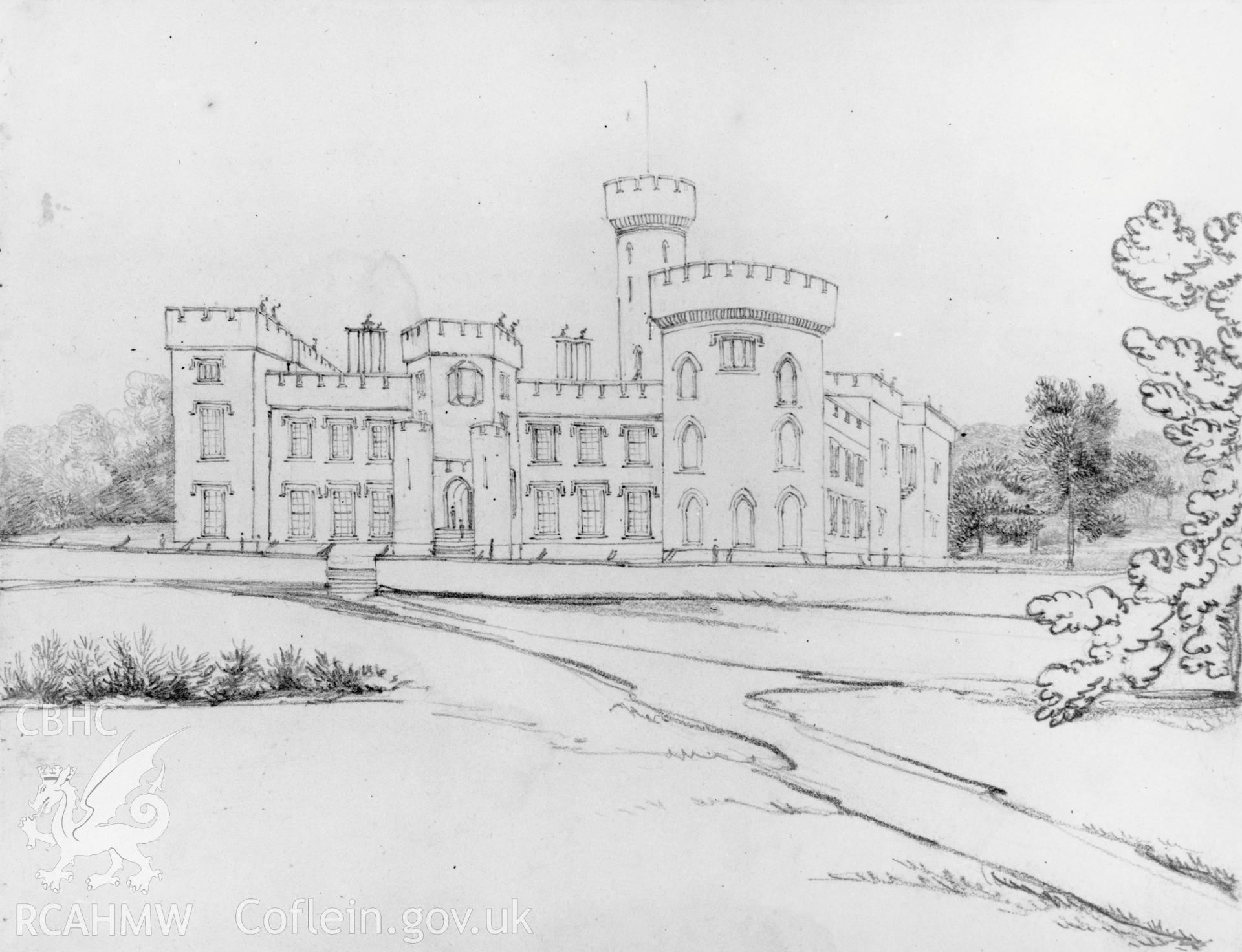 Pen and ink drawing of Cyfarthfa Castle 1826 by Sir Richard Cotterell.