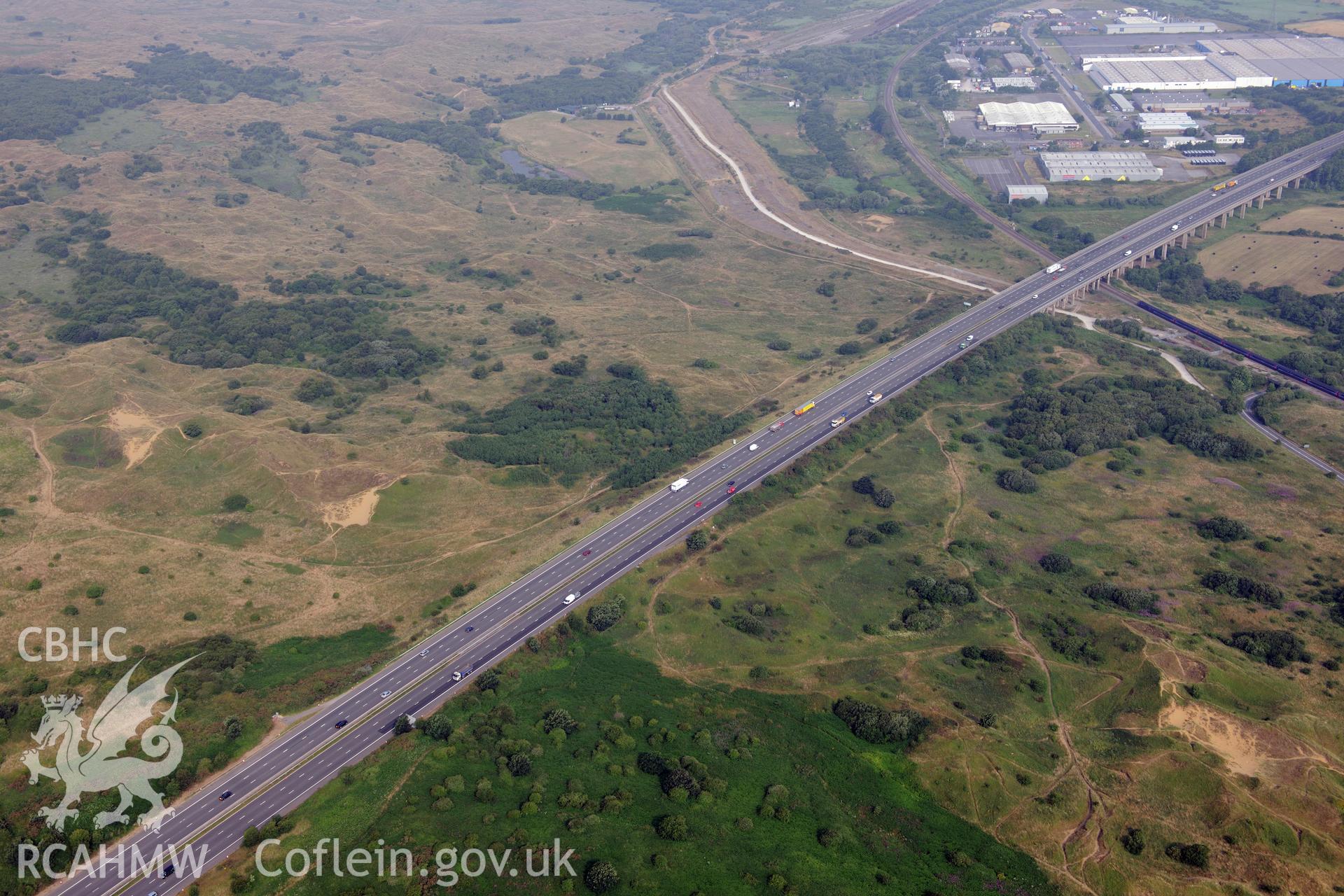 Royal Commission aerial photography of Kenfig recorded during drought conditions on 22nd July 2013.