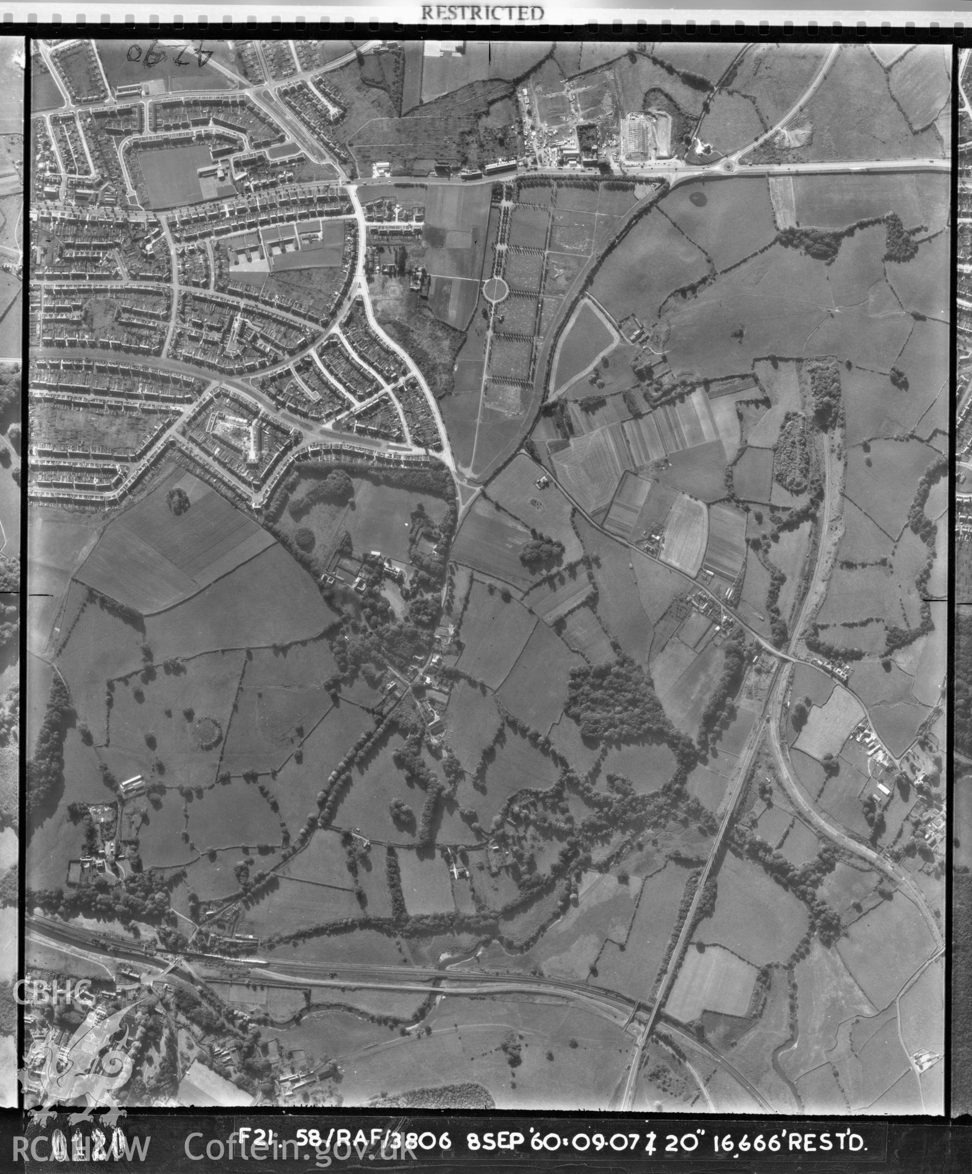 Digital copy of a Royal Air Force aerial view of the area around St Fagans, dated 1958.