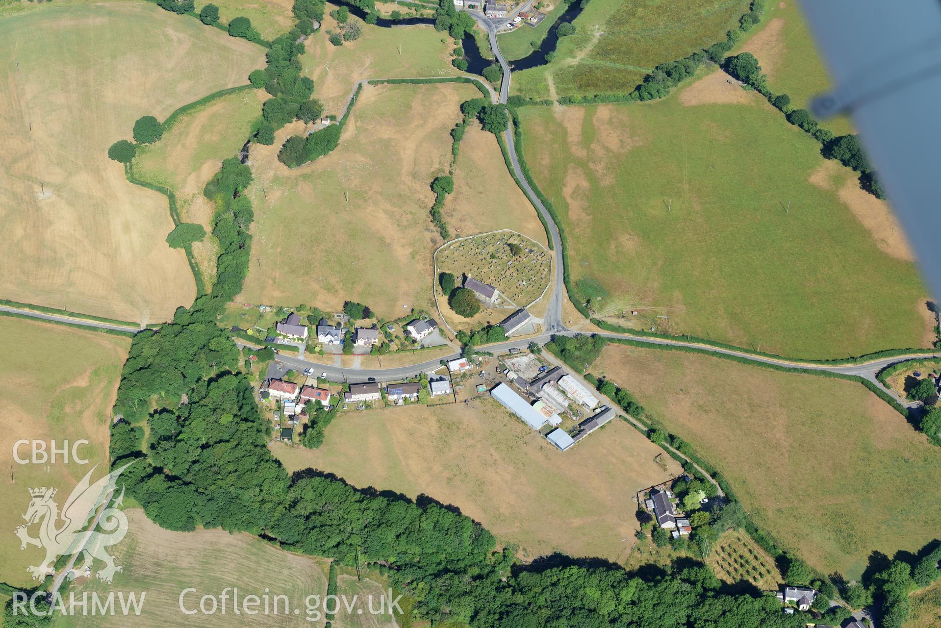 Royal Commission aerial photography of St Mary's Church, with parching, taken on 19th July 2018 during the 2018 drought.