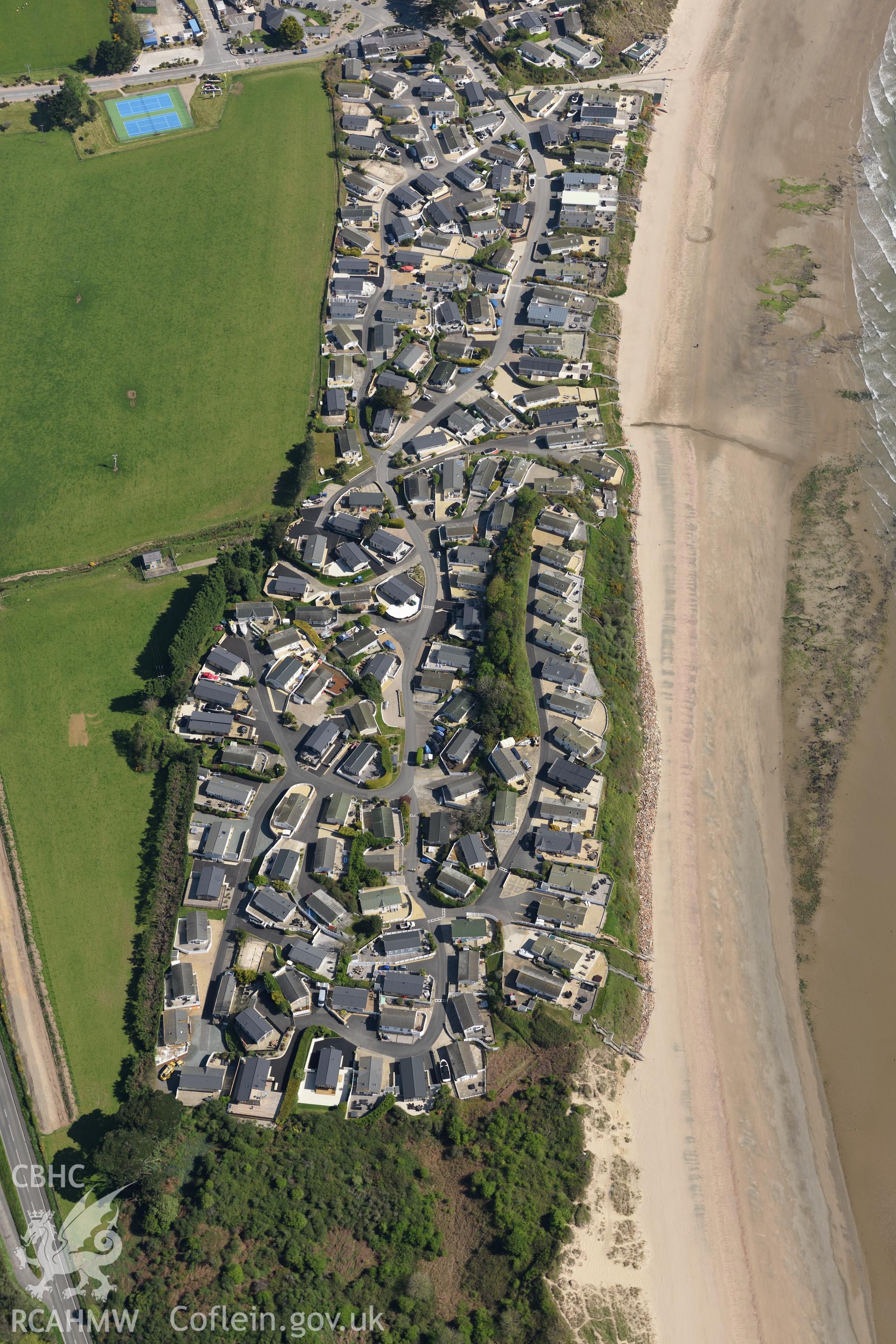 Aerial photography of The Warren beach peat exposures taken on 3rd May 2017.  Baseline aerial reconnaissance survey for the CHERISH Project. ? Crown: CHERISH PROJECT 2017. Produced with EU funds through the Ireland Wales Co-operation Programme 2014-2020.