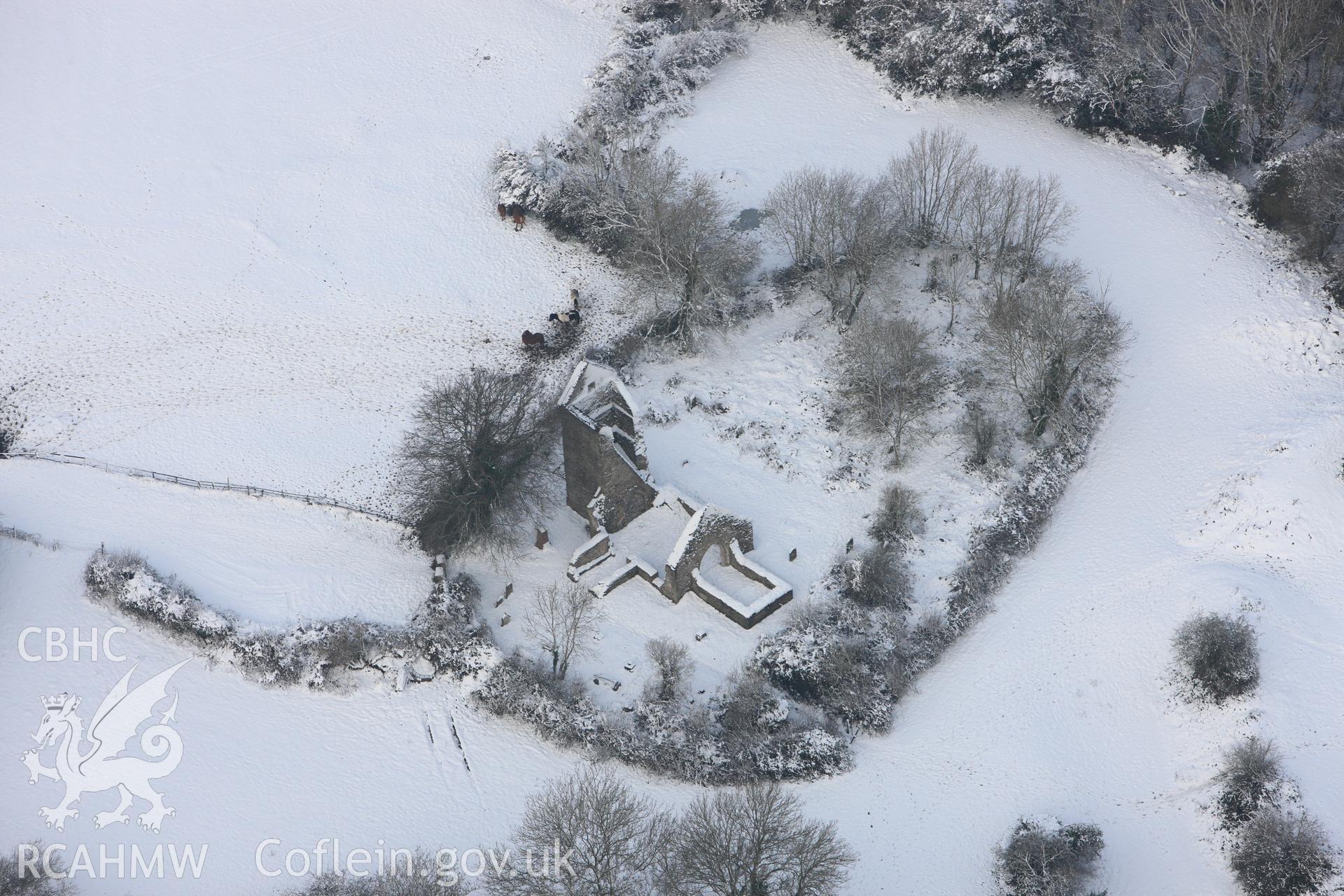 St Mary's church, Caerau, Cardiff. Oblique aerial photograph taken during the Royal Commission?s programme of archaeological aerial reconnaissance by Toby Driver on 24th January 2013.