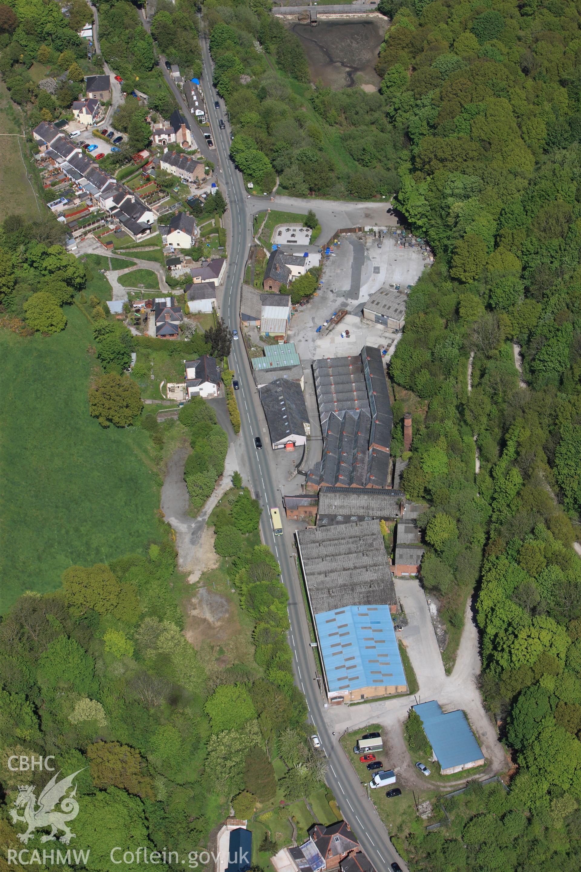 Greenfield Iron Foundry, Holywell. Oblique aerial photograph taken during the Royal Commission?s programme of archaeological aerial reconnaissance by Toby Driver on 22nd May 2013.