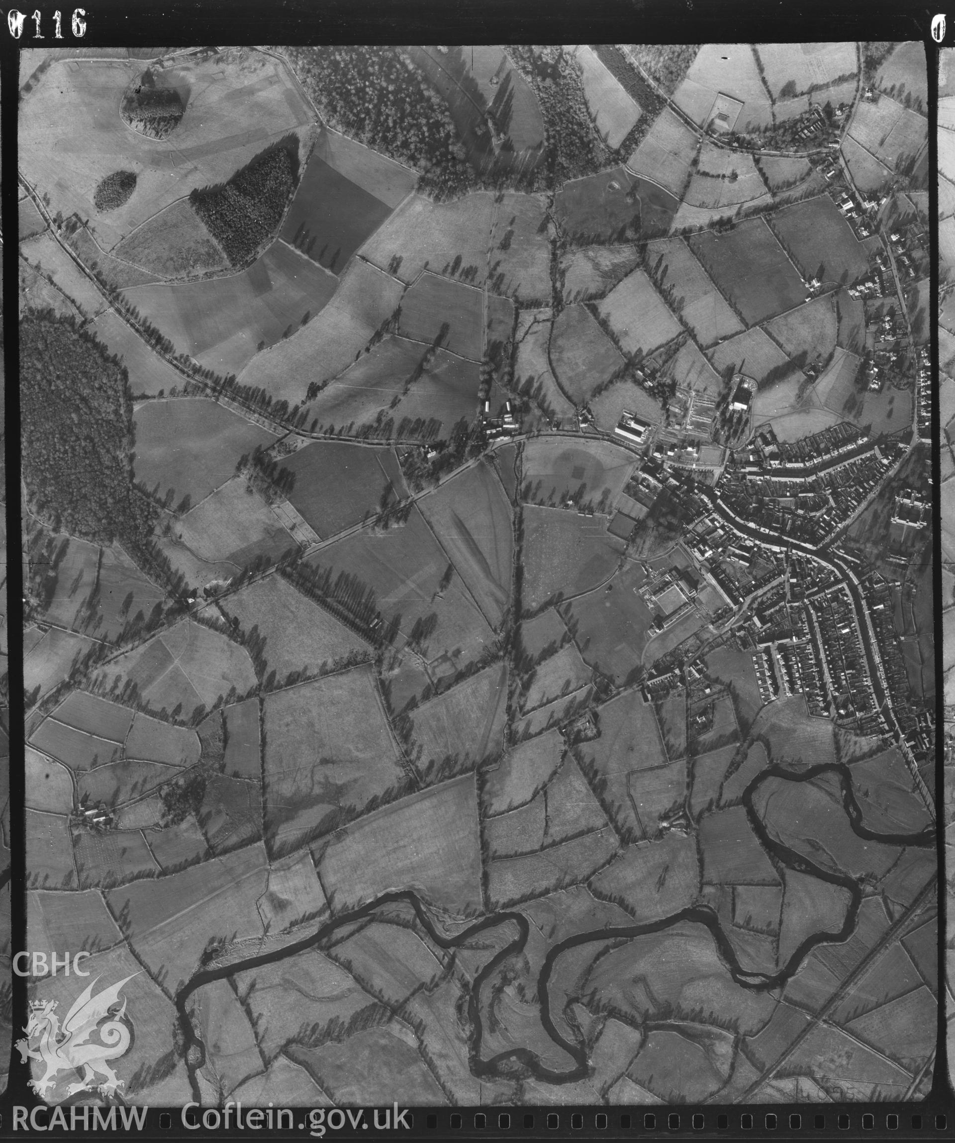 Digital copy of an aerial view of Lampeter taken by RAF in 1953.