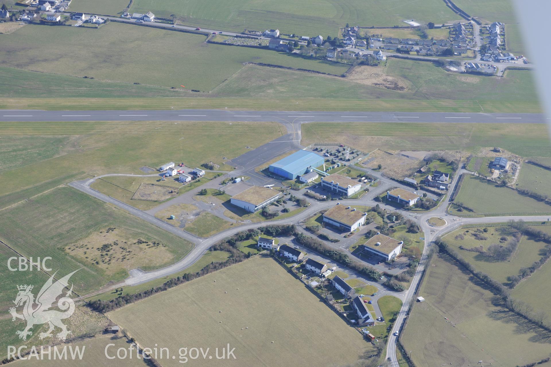 Aberporth airfield, Blaenanerch, north east of Cardigan. Oblique aerial photograph taken during the Royal Commission's programme of archaeological aerial reconnaissance by Toby Driver on 2nd April 2013.