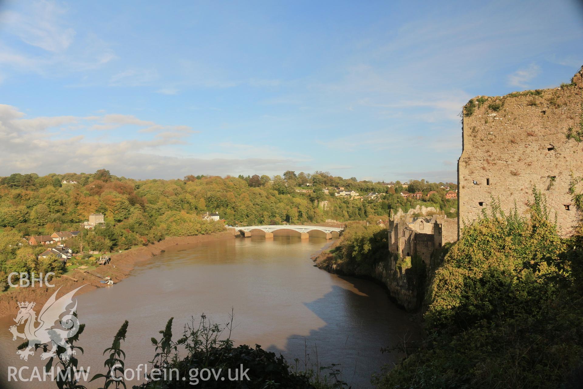 Investigator photographs of Chepstow road bridge. View from the upper barbican of Chepstow Castle.