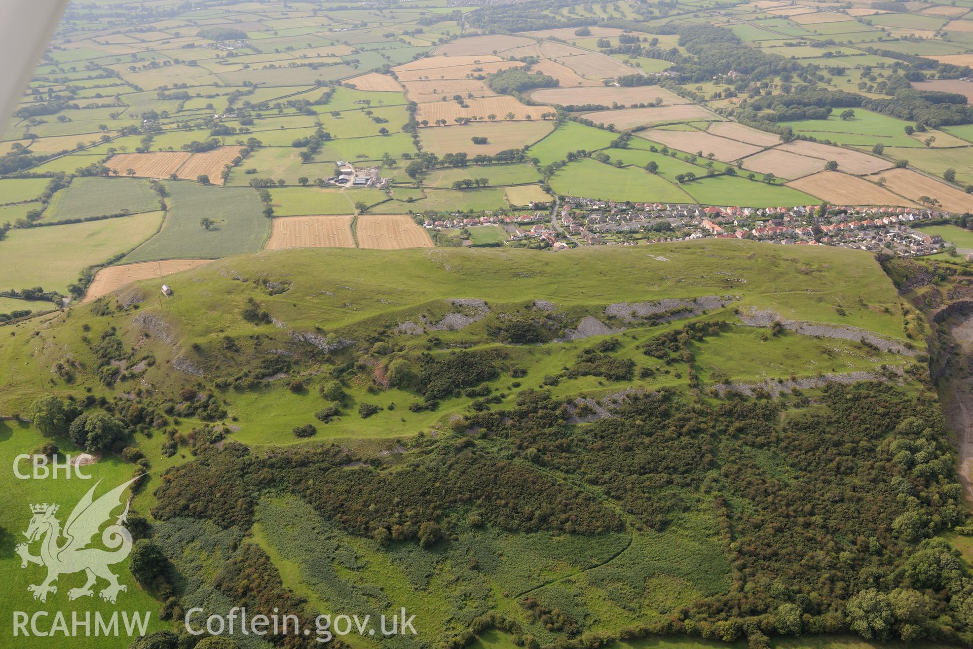 Moel Hiraddug Camp, Dyserth, near St. Asaph. Oblique aerial photograph taken during the Royal Commission's programme of archaeological aerial reconnaissance by Toby Driver on 11th September 2015.