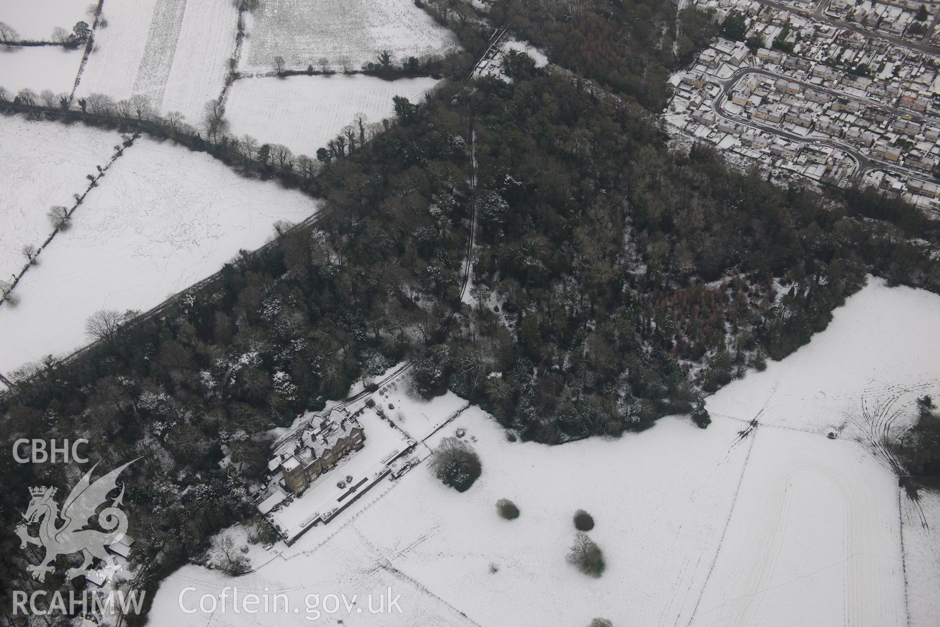 Stradey Castle and Stradey Castle Garden, Llanelli. Oblique aerial photograph taken during the Royal Commission?s programme of archaeological aerial reconnaissance by Toby Driver on 24th January 2013.