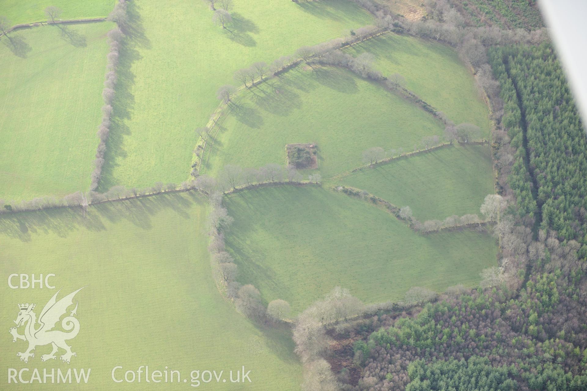 Castell Goetre Hillfort. Oblique aerial photograph taken during the Royal Commission's programme of archaeological aerial reconnaissance by Toby Driver on 6th January 2015.