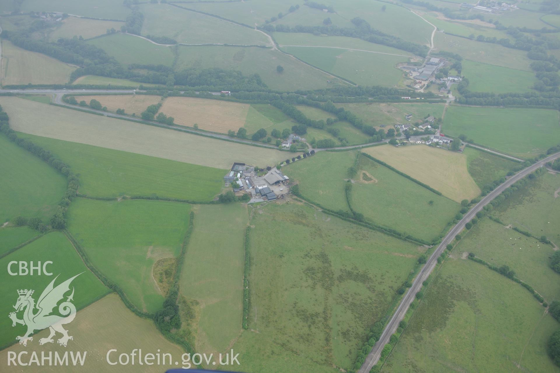 Royal Commission aerial photography of the Roman road west of Carmarthen recorded during drought conditions on 22nd July 2013.