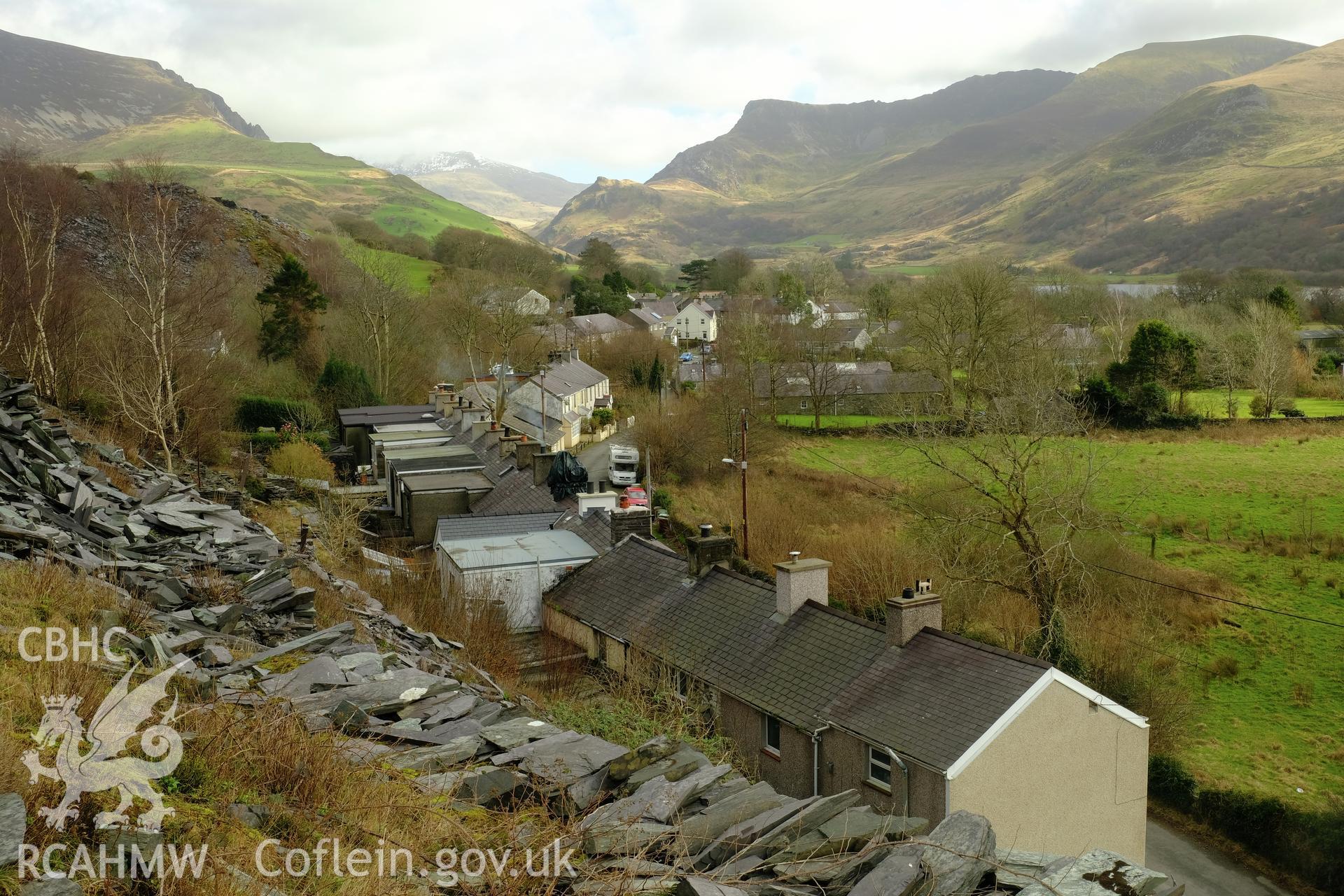 Colour photograph showing view looking east at Tai Nantlle and surroundings, Nantlle produced by Richard Hayman 9th March 2017