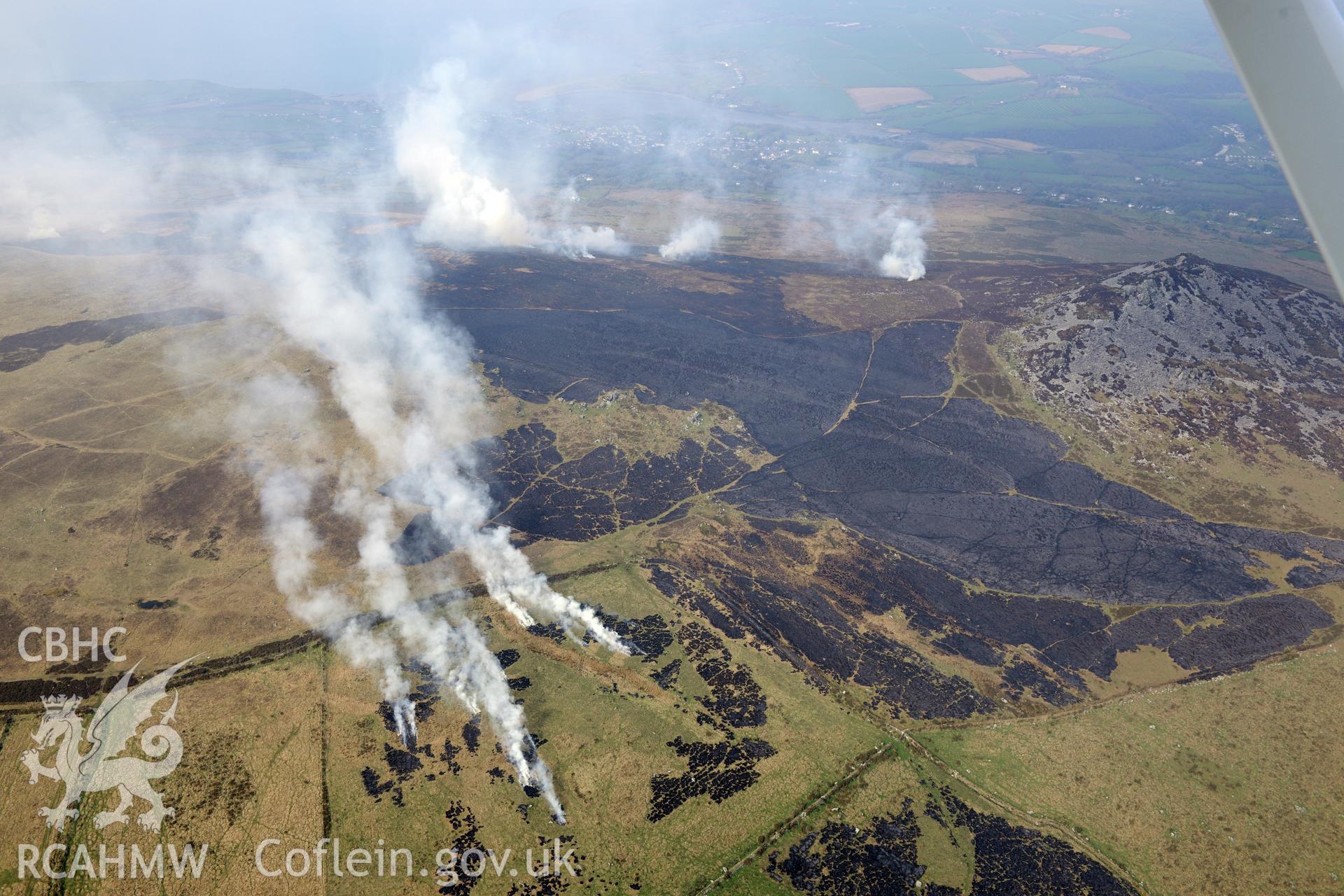 Royal Commission aerial photography of a bracken burn on Mynydd Carningli taken on 27th March 2017