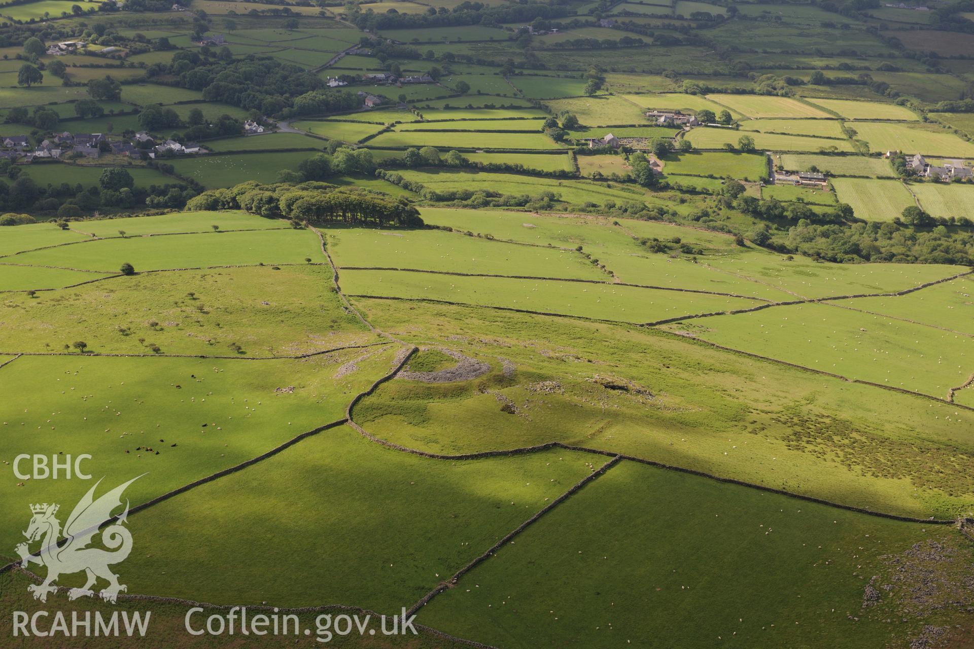 Carn Pentyrch Hillfort. Oblique aerial photograph taken during the Royal Commission's programme of archaeological aerial reconnaissance by Toby Driver on 23rd June 2015.