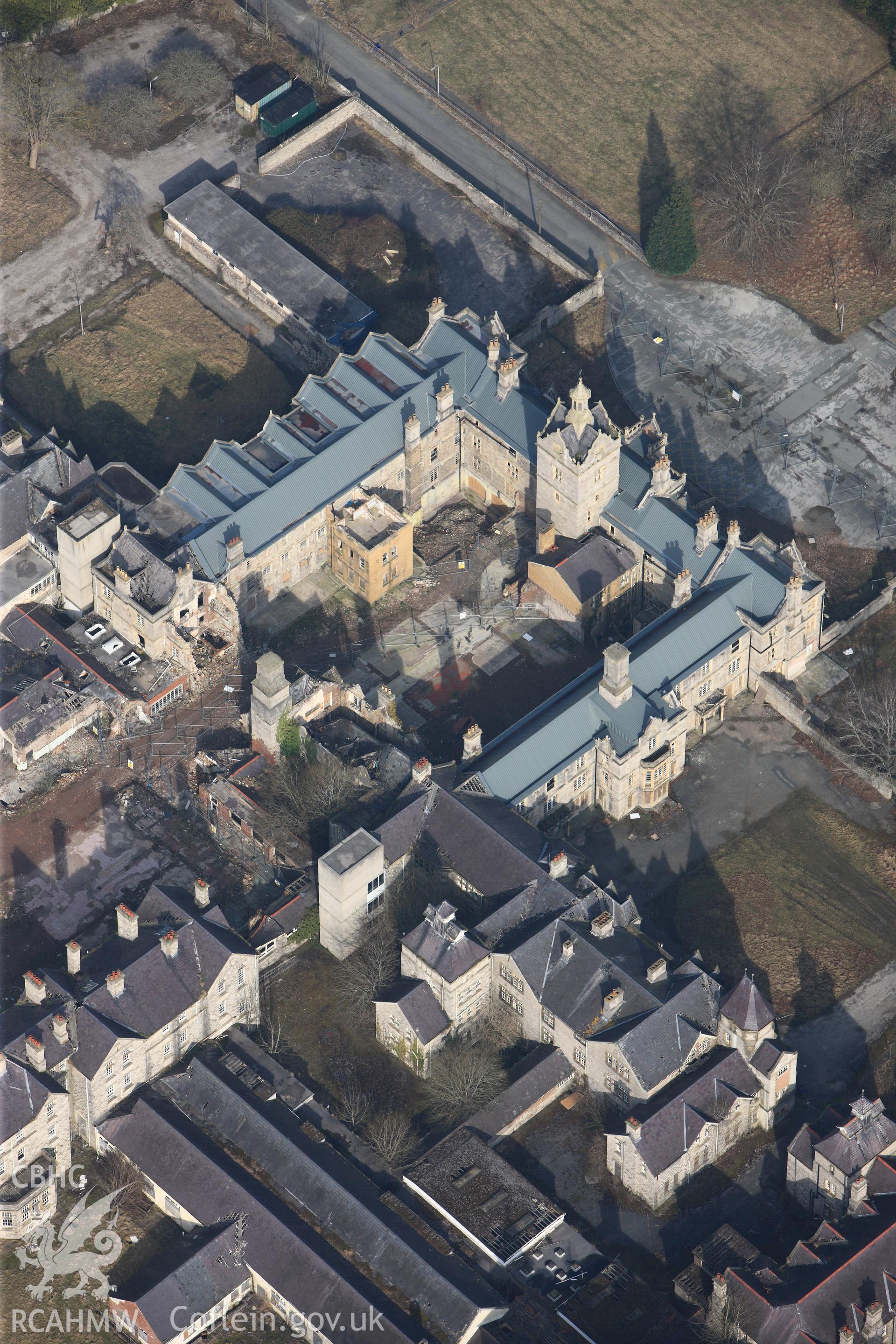 The North Wales Counties Hospital, Denbigh. Oblique aerial photograph taken during the Royal Commission?s programme of archaeological aerial reconnaissance by Toby Driver on 28th February 2013.