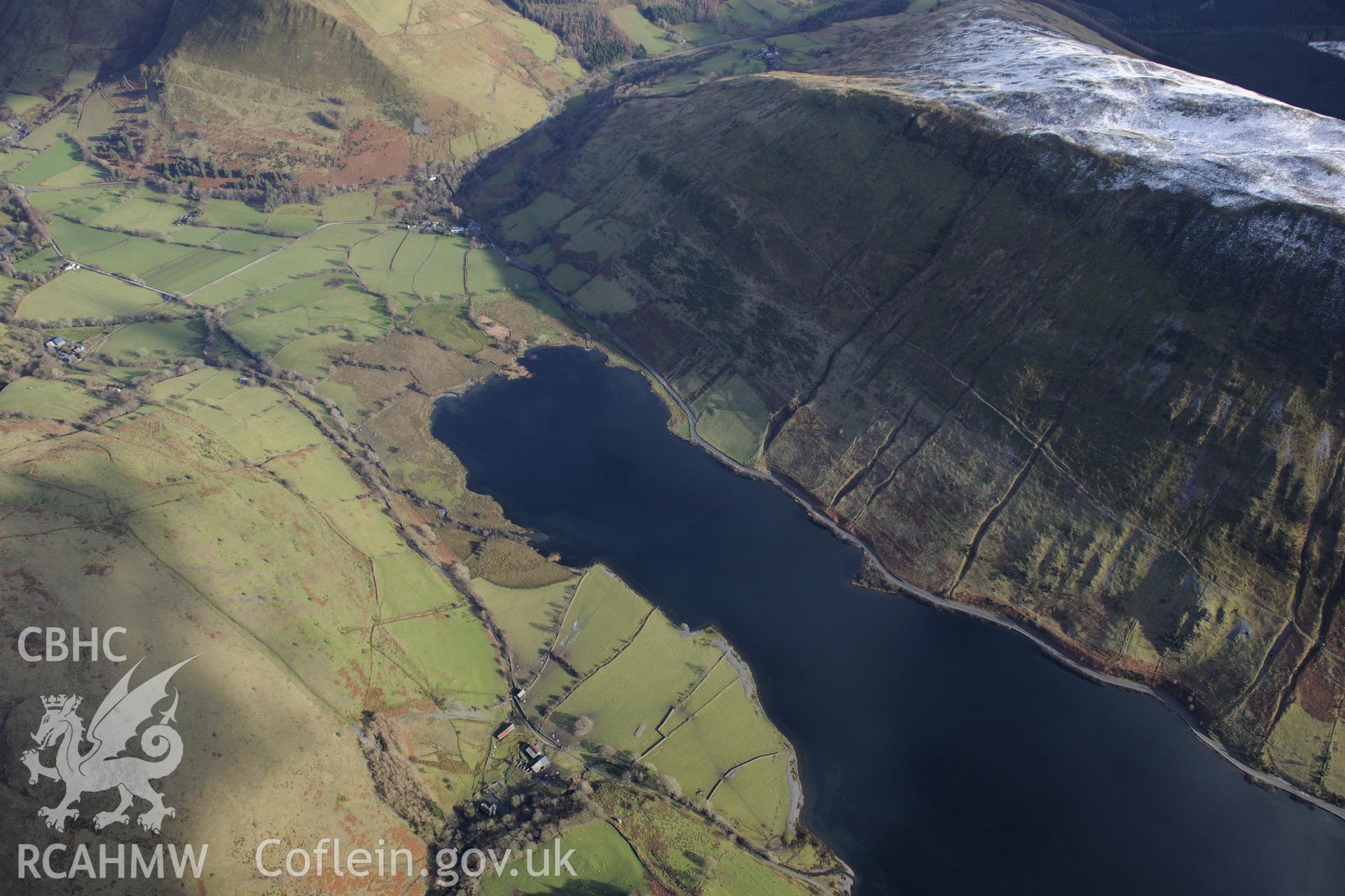 Tal-y-Llyn lake, south of Dolgellau. Oblique aerial photograph taken during the Royal Commission's programme of archaeological aerial reconnaissance by Toby Driver on 4th February 2015.