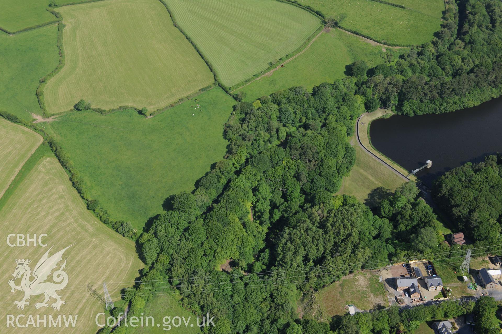 Carmarthenshire Tramroad and the Llanelly and Mynydd Mawr Railway. Oblique aerial photograph taken during the Royal Commission's programme of archaeological aerial reconnaissance by Toby Driver on 19th June 2015.