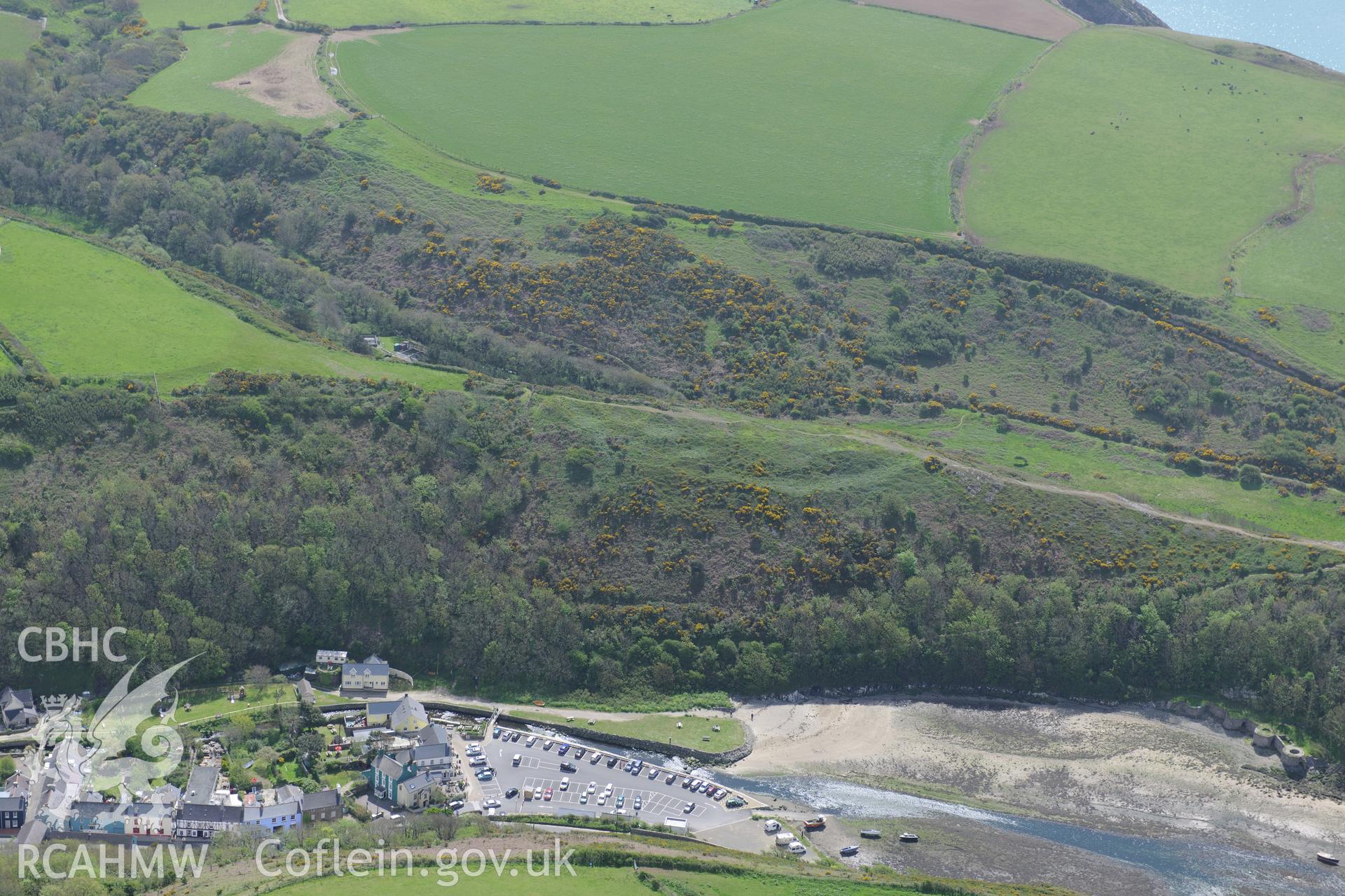 Gribin Ridge Fort, with Lower Solva below. Oblique aerial photograph taken during the Royal Commission's programme of archaeological aerial reconnaissance by Toby Driver on 13th May 2015.