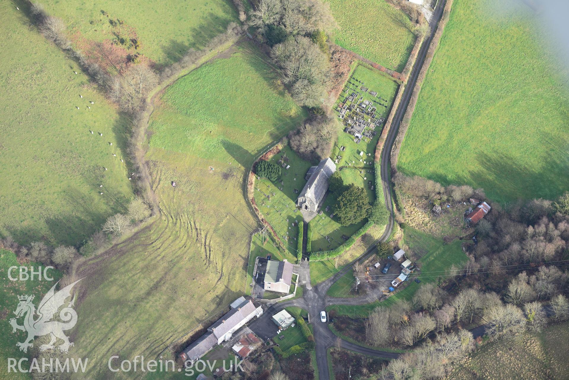 St. Sulien's Church, Silian. Oblique aerial photograph taken during the Royal Commission's programme of archaeological aerial reconnaissance by Toby Driver on 6th January 2015