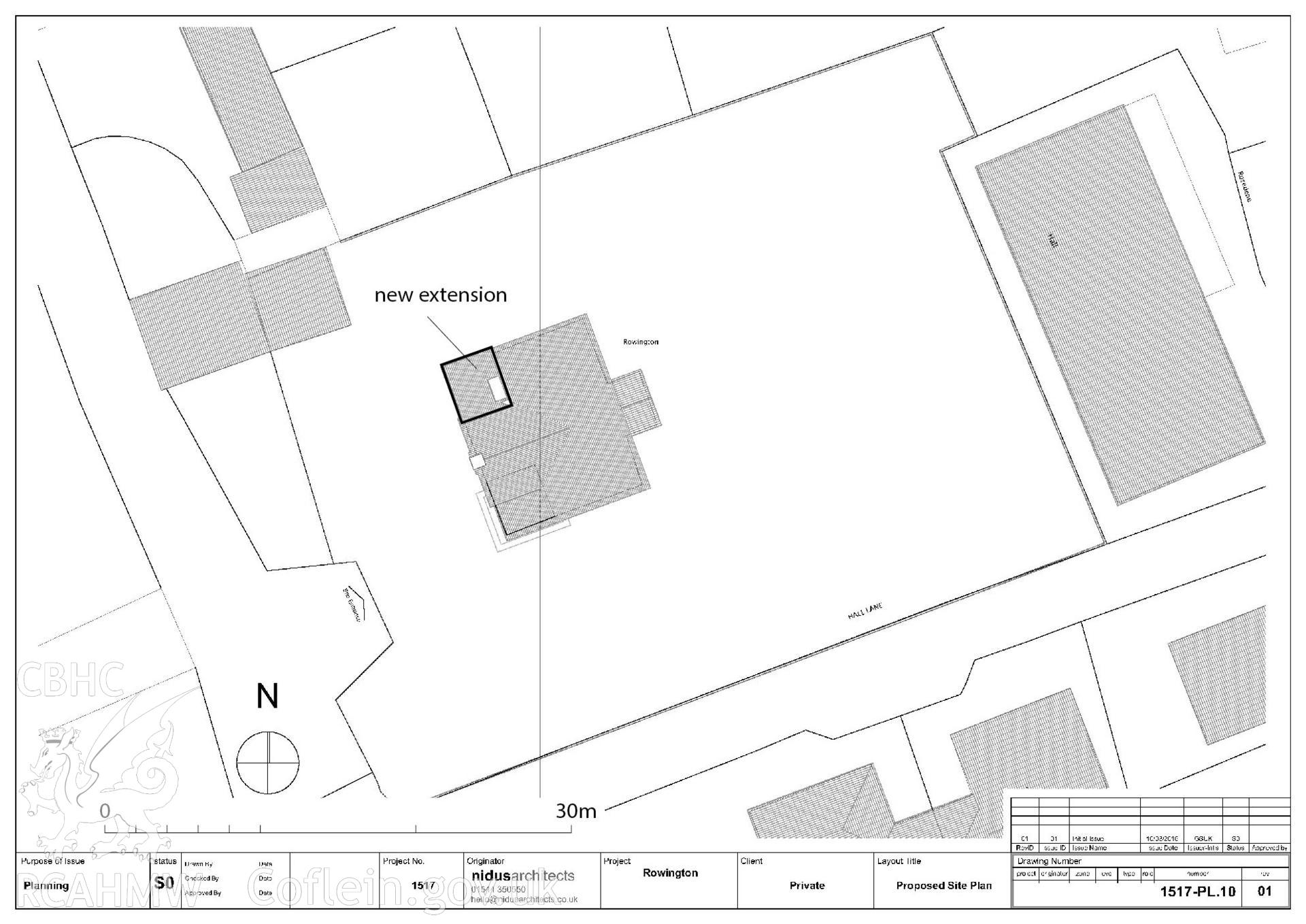 CPAT Project 2204: Site plan from CPAT Report No 1509 "Rowington, Rectory Lane, New Radnor. Archaeological Watching Brief" prepared by Will Logan, 2017.