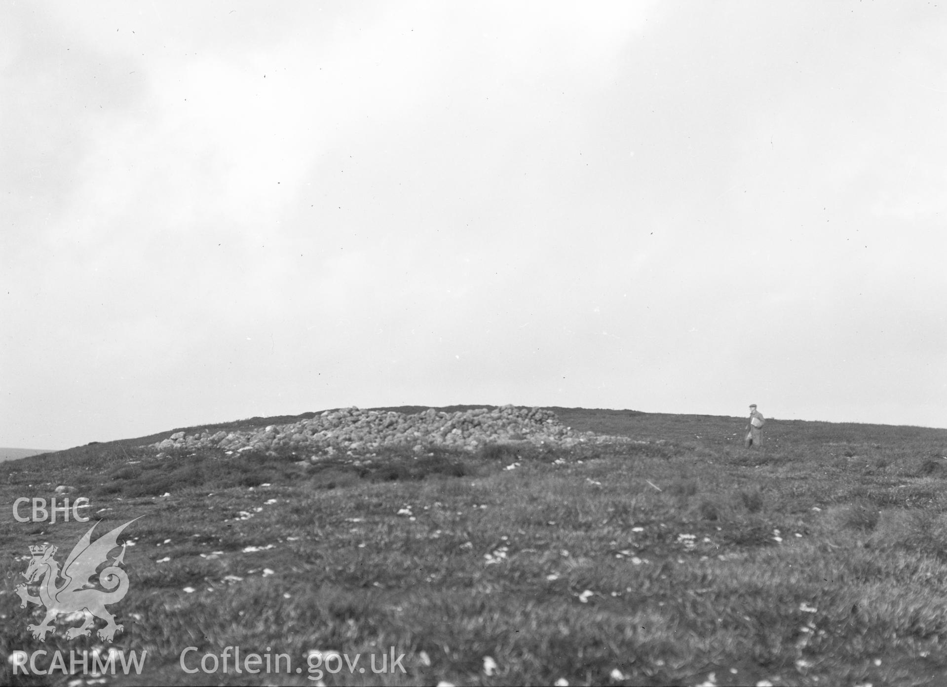 Digital copy of a nitrate negative showing Cefn-y-Gader Tumuli.