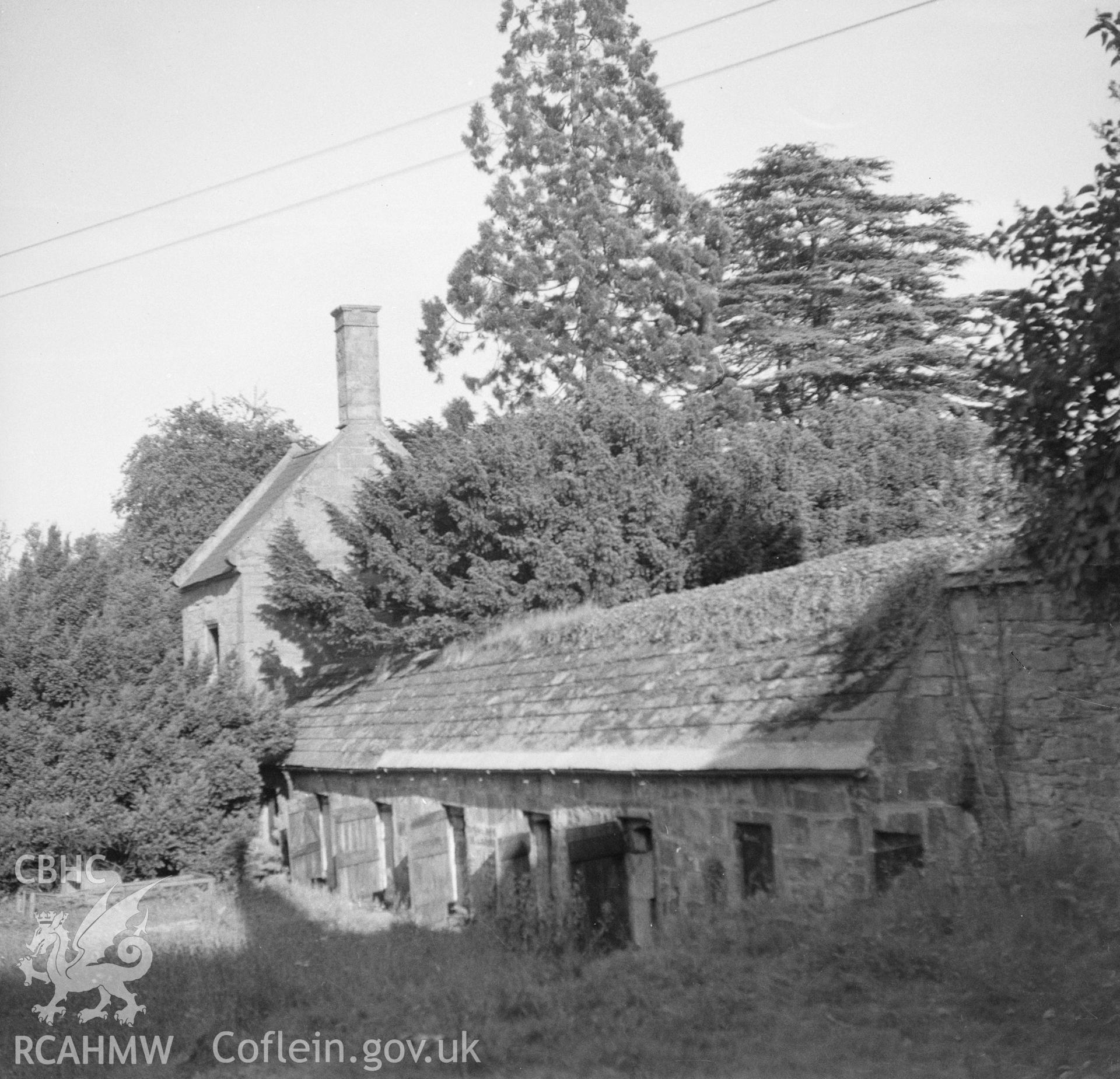 Digital copy of a black and white nitrate negative showing exterior view of 'Lletty' at Pentrehobyn Hall.