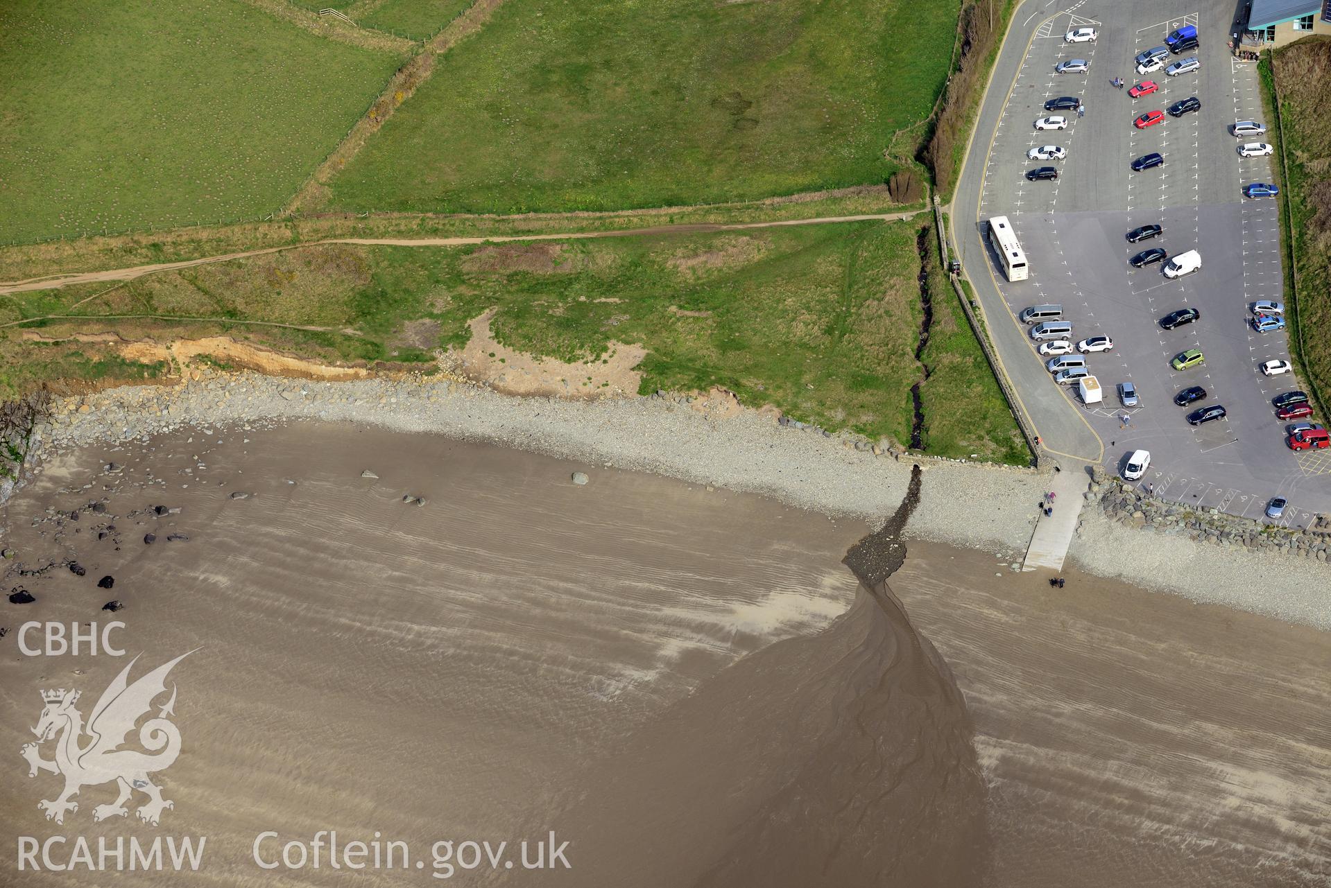 Aerial photography of St Patrick's Chapel taken on 27th March 2017. Baseline aerial reconnaissance survey for the CHERISH Project. ? Crown: CHERISH PROJECT 2017. Produced with EU funds through the Ireland Wales Co-operation Programme 2014-2020. All material made freely available through the Open Government Licence.