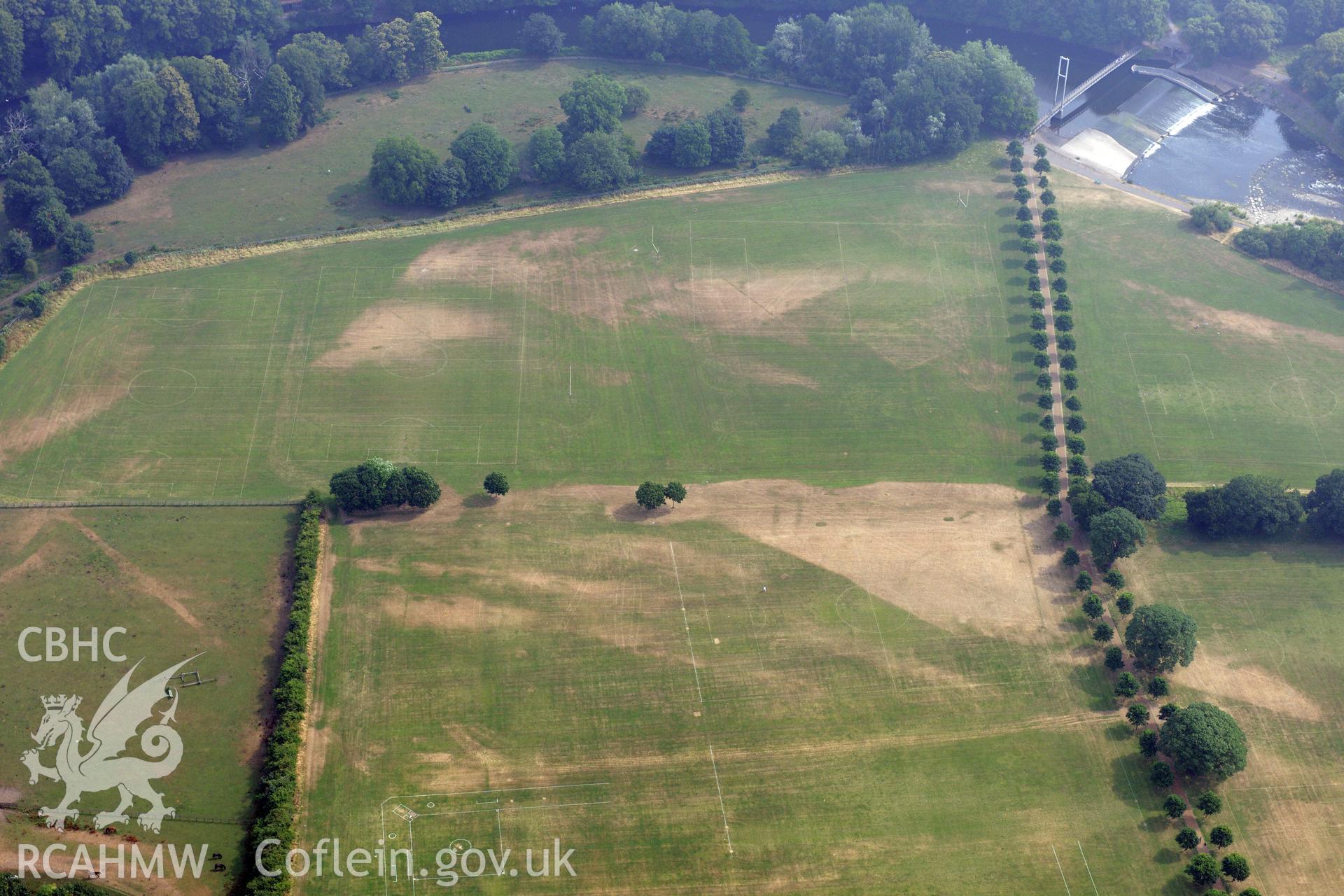 Royal Commission aerial photography of parchmarks in Pontcanna Fields recorded during drought conditions on 22nd July 2013.