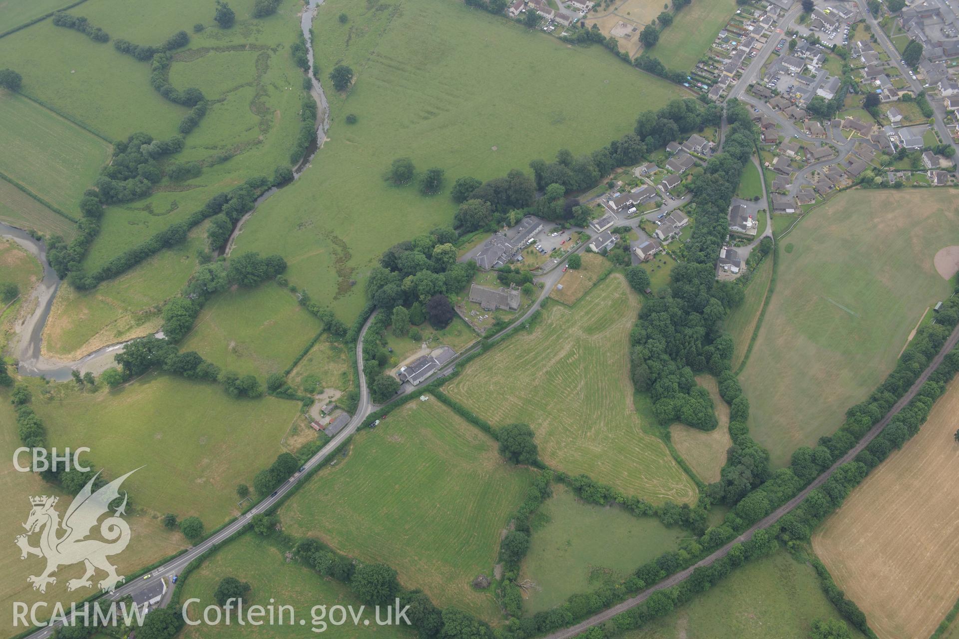 Royal Commission aerial photography of Llandovery Roman fort taken during drought conditions on 22nd July 2013.