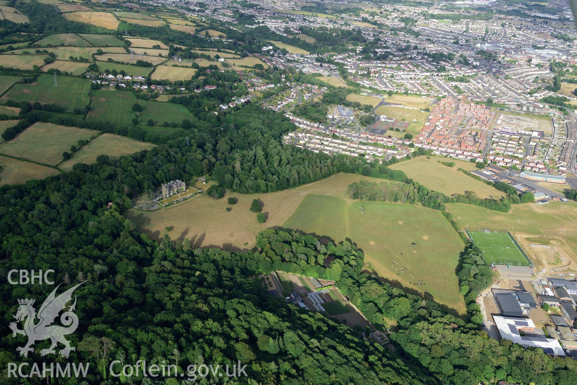 Royal Commission aerial photography of Stradey Castle taken on 17th July 2018 during the 2018 drought.