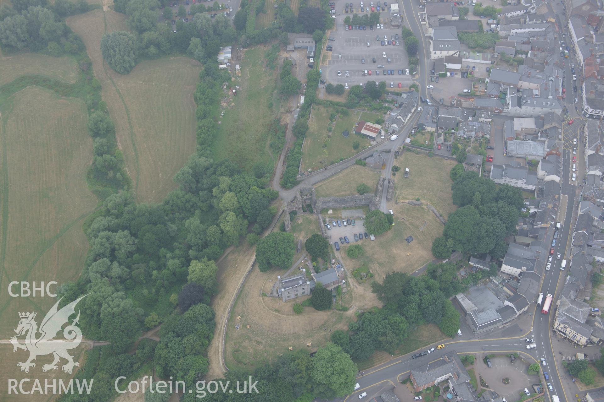 Royal Commission aerial photography of Abergavenny Castle taken during drought conditions on 22nd July 2013.