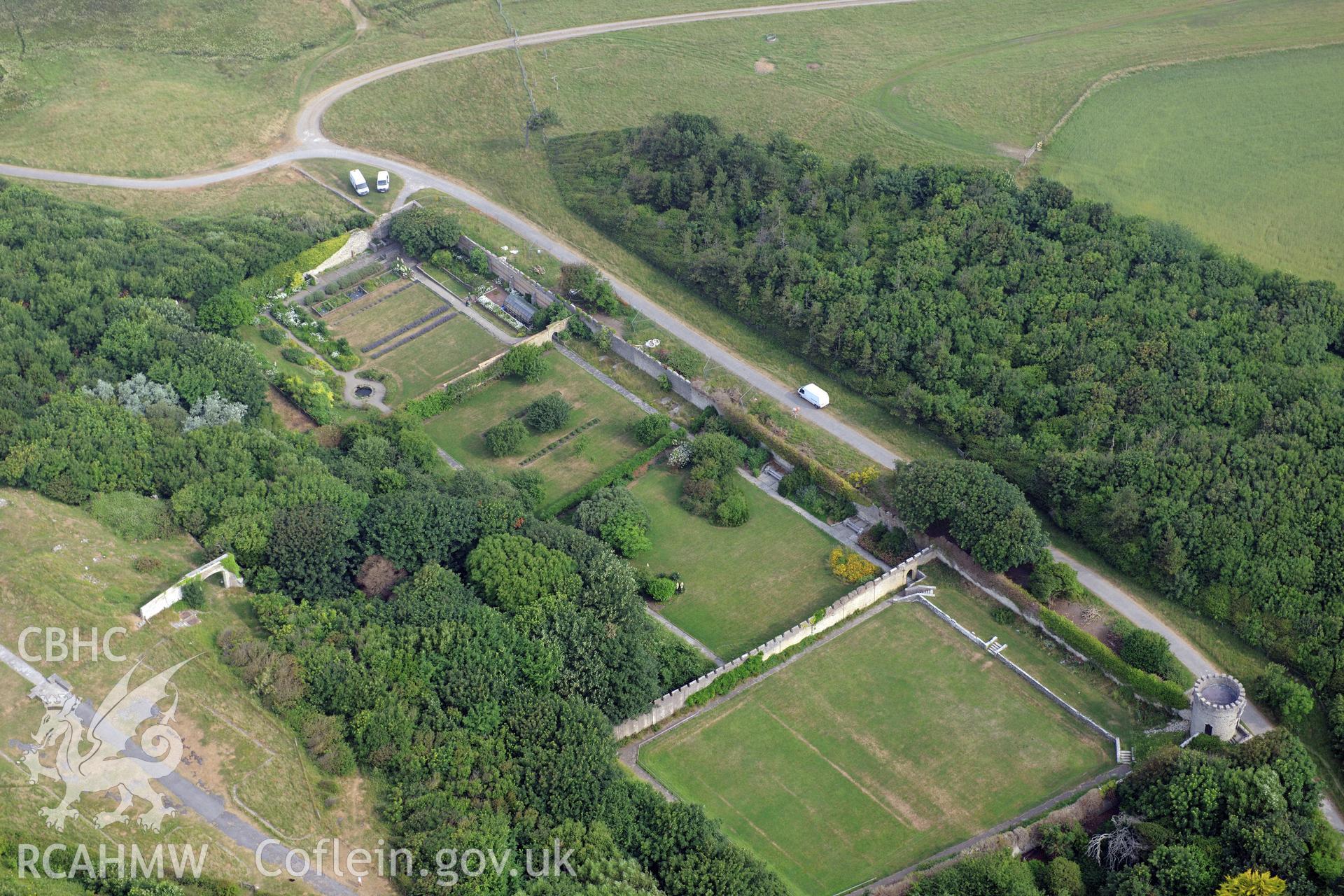 Royal Commission aerial photography of Dunraven Park and Garden recorded during drought conditions on 22nd July 2013.