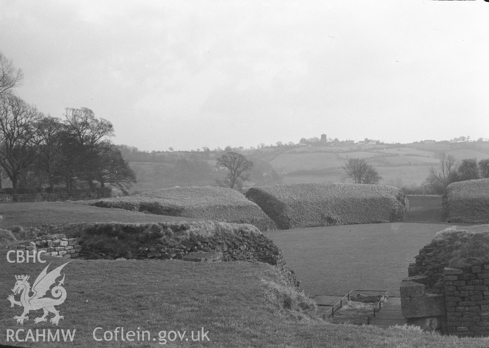 Digital copy of a nitrate negative showing a view of Caerleon legionary fortress taken by Ordnance Survey.