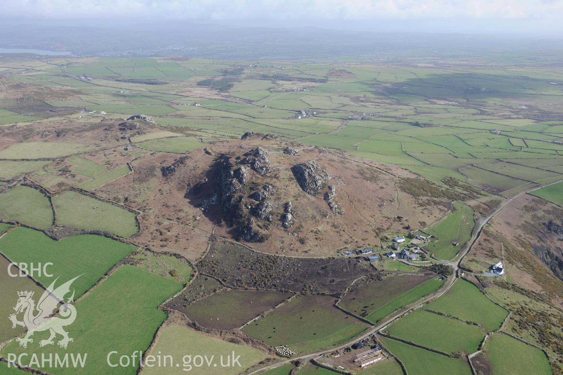 Garn Fawr Camp hillfort. Oblique aerial photograph taken during the Royal Commission's programme of archaeological aerial reconnaissance by Toby Driver on 13th March 2015.