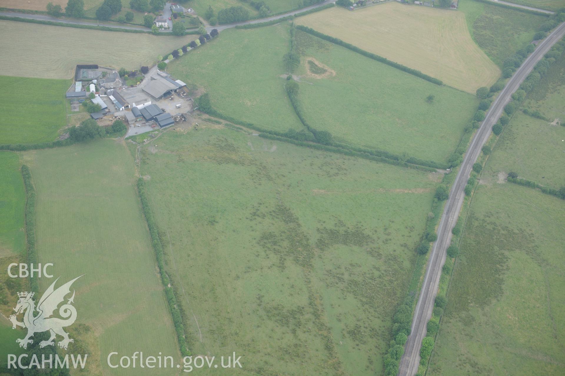 Royal Commission aerial photography of the Roman road west of Carmarthen recorded during drought conditions on 22nd July 2013.