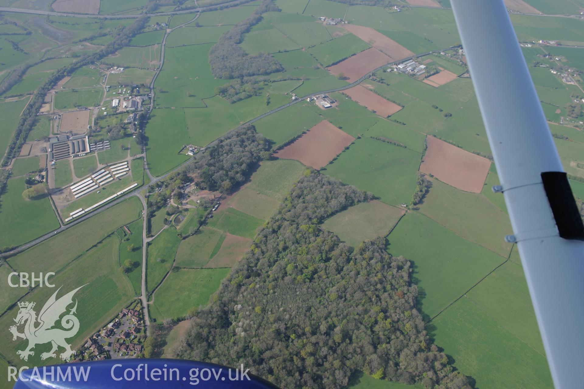 Portskewett Hill and Leechpool Smallholding. Oblique aerial photograph taken during the Royal Commission's programme of archaeological aerial reconnaissance by Toby Driver on 21st April 2015