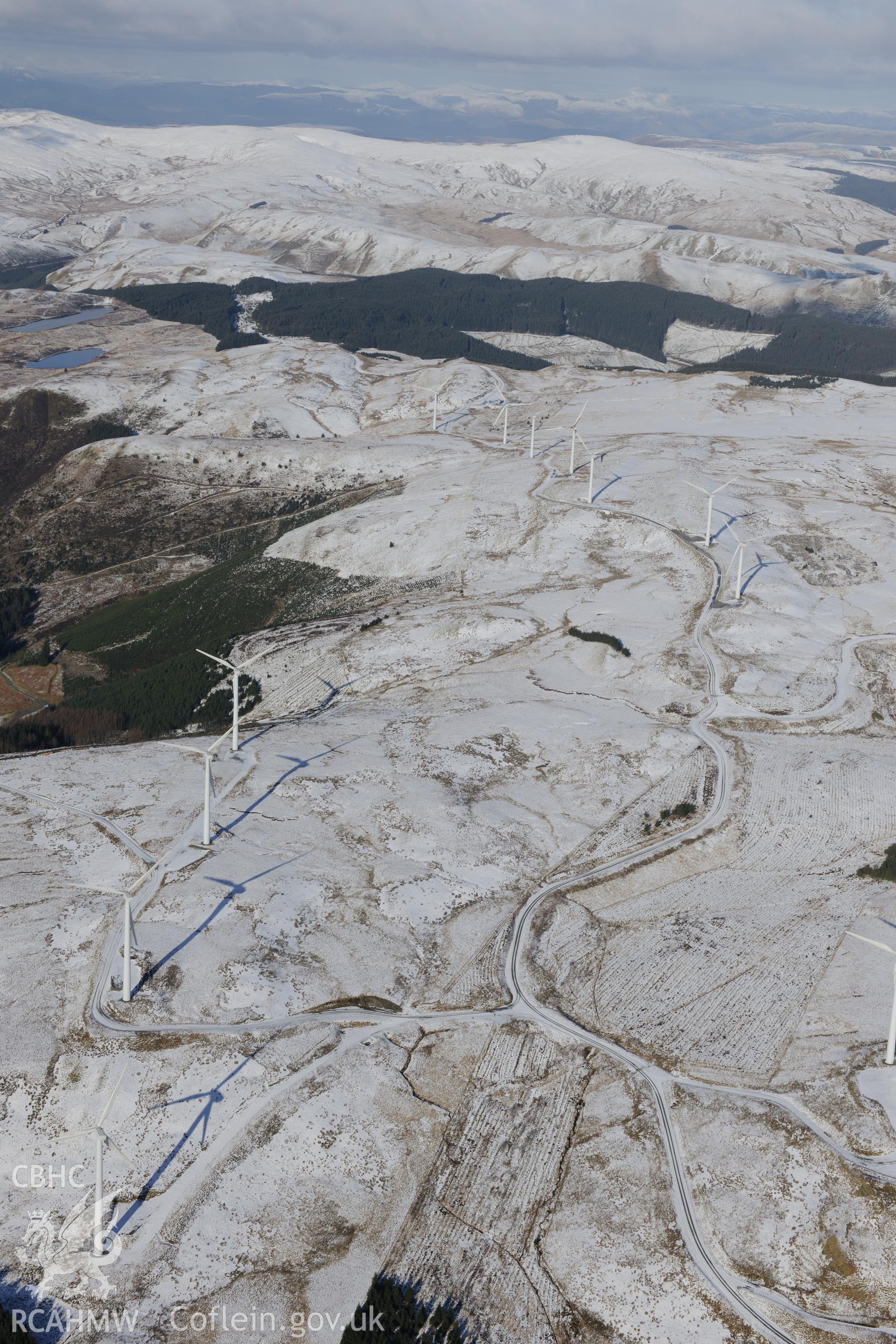 Cefn Croes wind farm, east of Llangurig. Oblique aerial photograph taken during the Royal Commission's programme of archaeological aerial reconnaissance by Toby Driver on 4th February 2015.