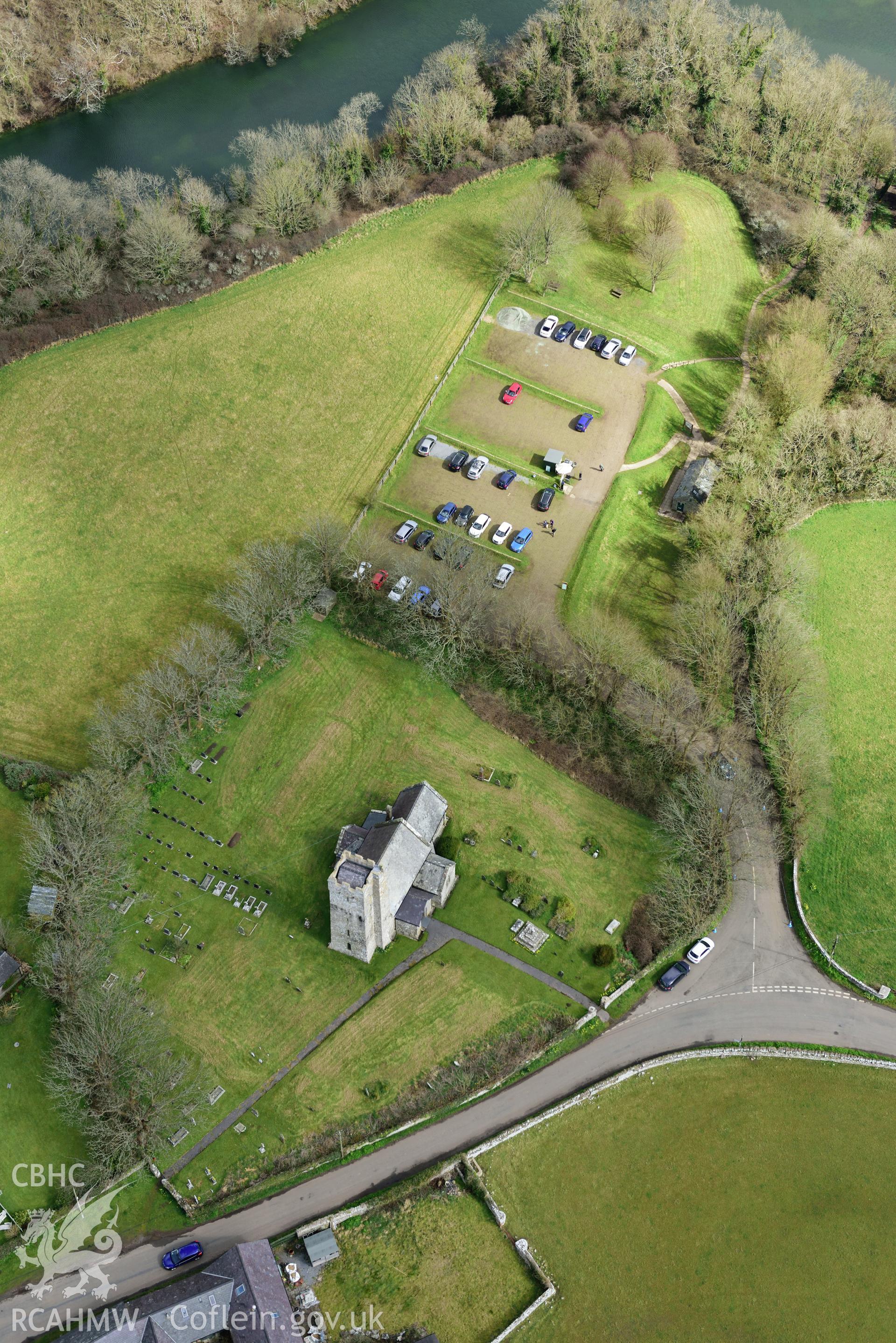 St Michael's Church, Bosherton. Baseline aerial reconnaissance survey for the CHERISH Project. ? Crown: CHERISH PROJECT 2018. Produced with EU funds through the Ireland Wales Co-operation Programme 2014-2020. All material made freely available through the Open Government Licence.