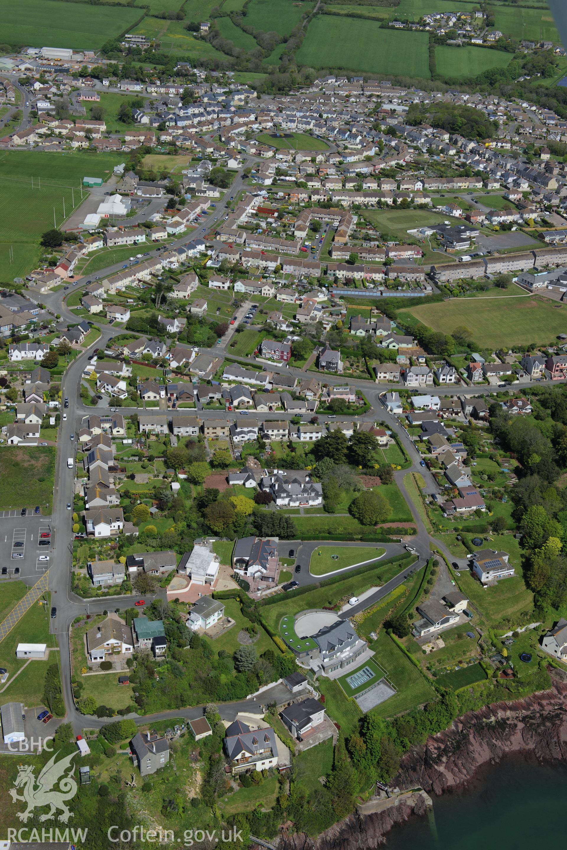 Glebelands Housing Estate, Hubberston, Milford Haven, Pembrokeshire. Oblique aerial photograph taken during the Royal Commission's programme of archaeological aerial reconnaissance by Toby Driver on 13th May 2015.