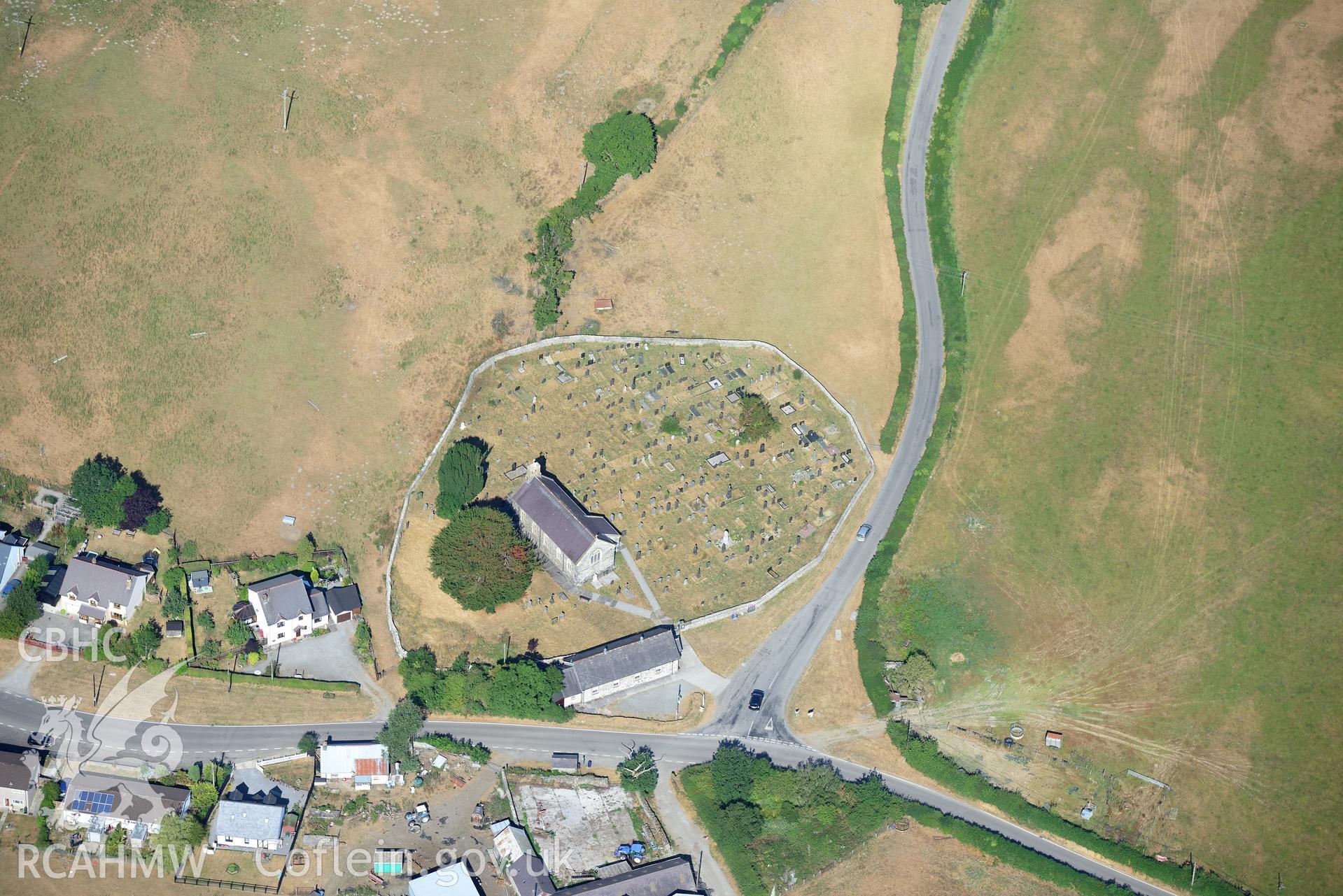 Royal Commission aerial photography of St Mary's Church, with parching, taken on 19th July 2018 during the 2018 drought.