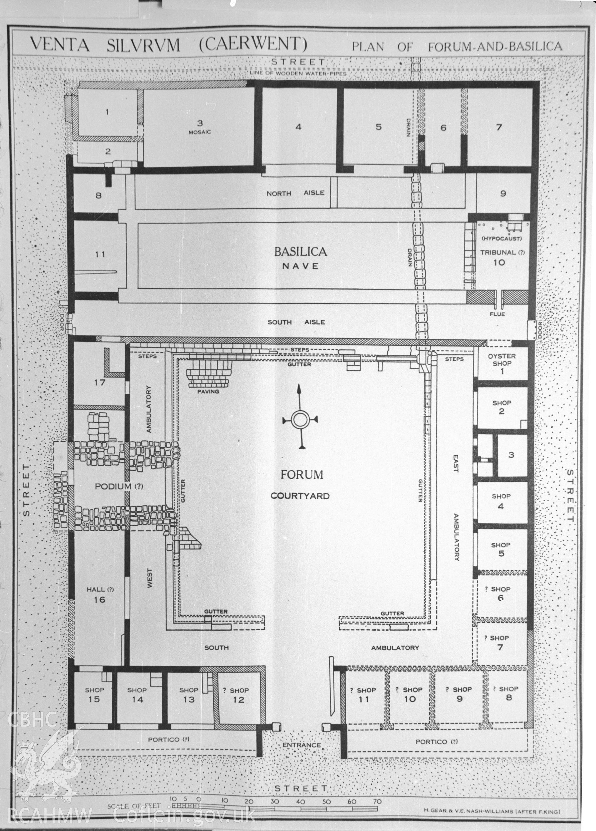 Digital copy of a nitrate negative showing a sketch outlining 'plan of forum and basilica' at Ventra Silurum (Caerwent), taken by Ordnance Survey.