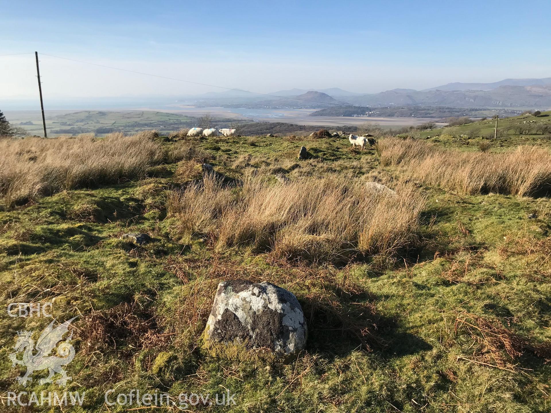 Digital colour photograph of Moel-y-Glo hut group, Talsarnau, taken by Paul R. Davis on 15th February 2019.