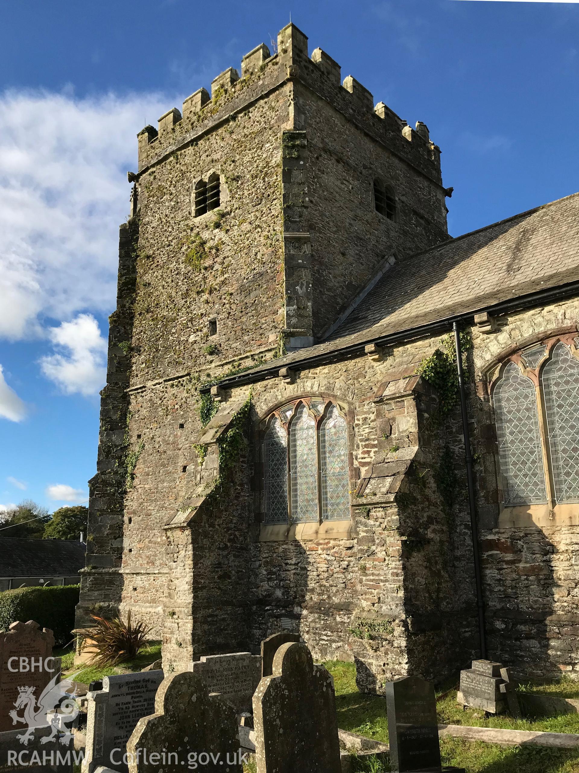 Exterior view of the Church of Saints Illtyd, Gwyno and Tydfodwg in Llantrisant, north west of Cardiff. Colour photograph taken by Paul R. Davis on 14th October 2018.