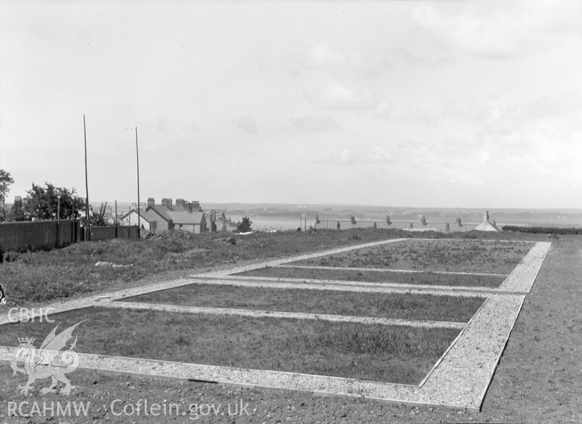 Digital copy of a nitrate negative showing view of Segontium Roman Site, Llanbeblig, taken by Leonard Monroe 1928.