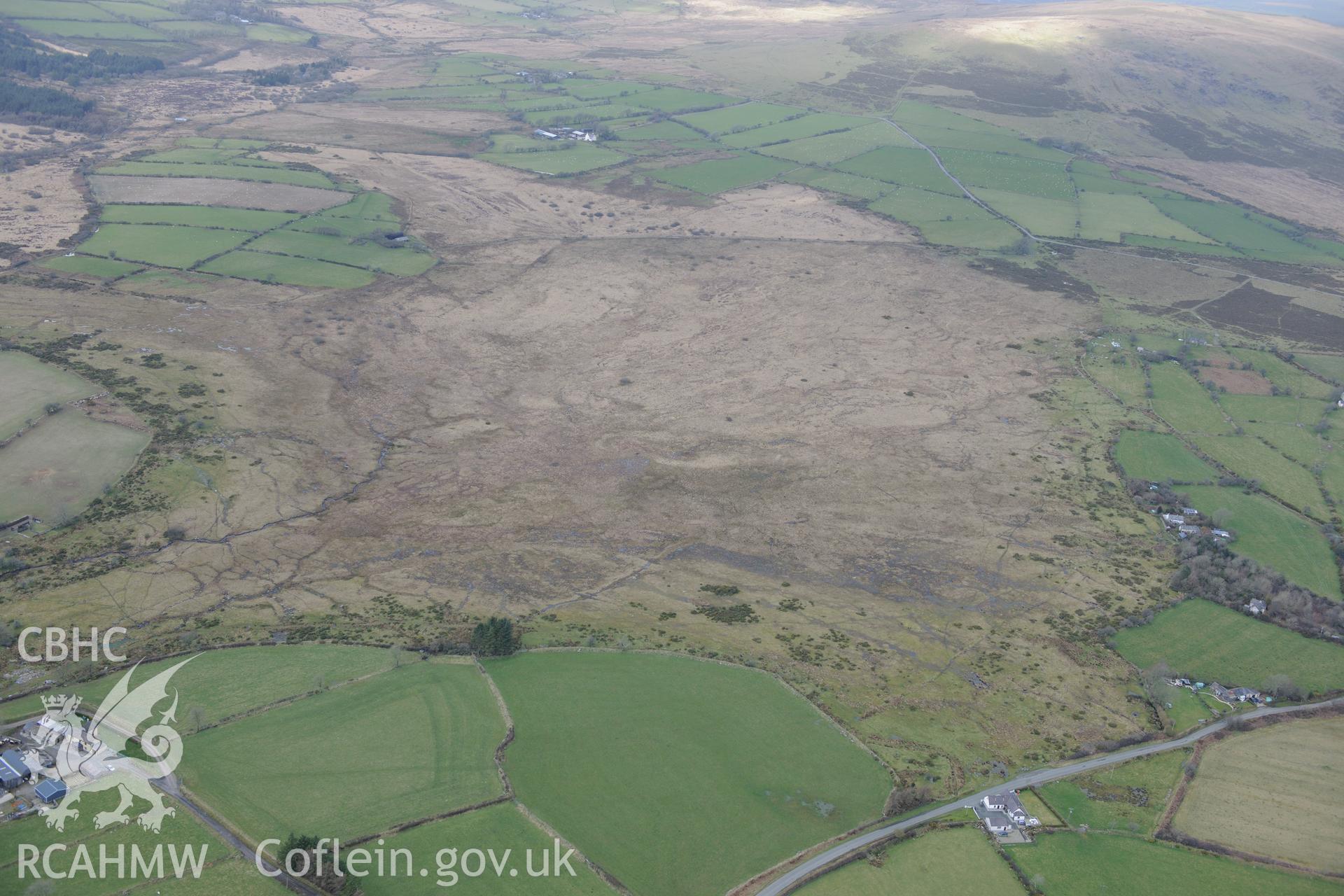 Gors Fawr stone circle, near Crymych. Oblique aerial photograph taken during the Royal Commission's programme of archaeological aerial reconnaissance by Toby Driver on 13th March 2015.