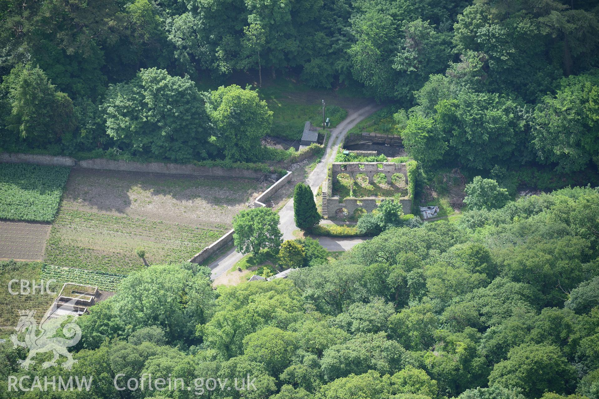 Stradey Castle Garden, Llanelli. Oblique aerial photograph taken during the Royal Commission's programme of archaeological aerial reconnaissance by Toby Driver on 19th June 2015.