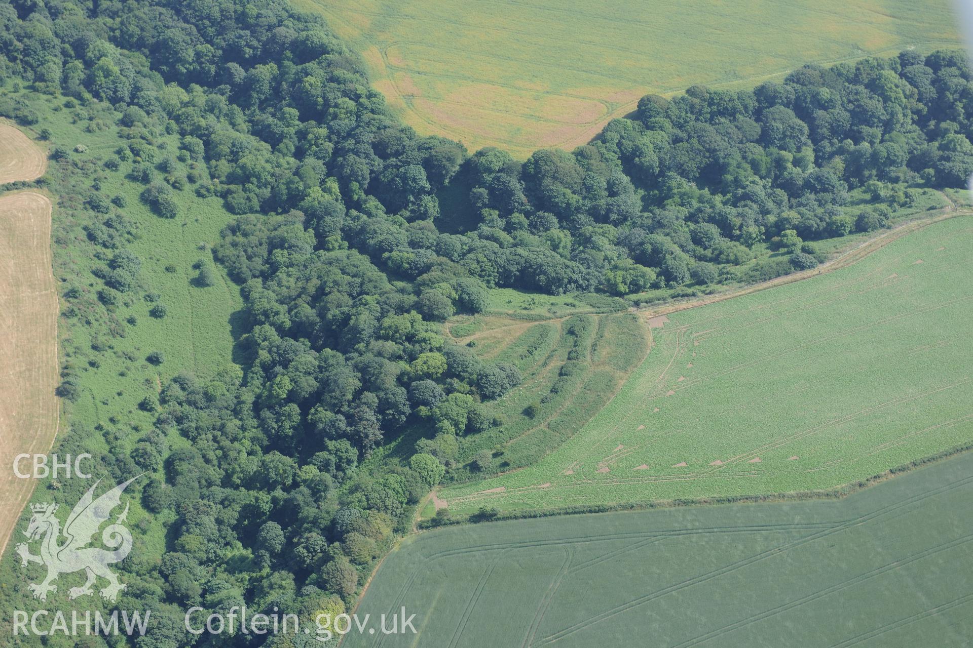 Brawdy Castle Promontory Fort, north east of Newgale, Pembrokeshire. Oblique aerial photograph taken during the Royal Commission?s programme of archaeological aerial reconnaissance by Toby Driver on 16th July 2013.