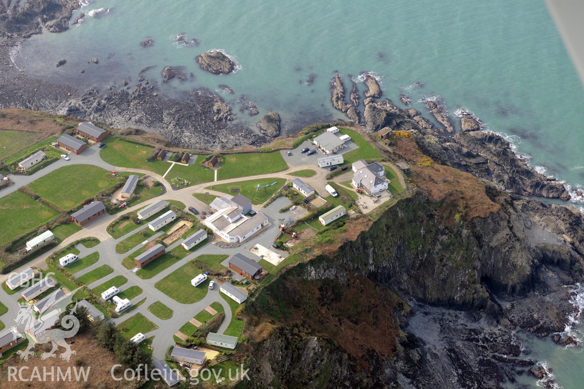 Royal Commission aerial photograph of Fishguard Battery taken on 27th March 2017. Baseline aerial reconnaissance survey for the CHERISH Project. ? Crown: CHERISH PROJECT 2017. Produced with EU funds through the Ireland Wales Co-operation Programme 2014-2020. All material made freely available through the Open Government Licence.